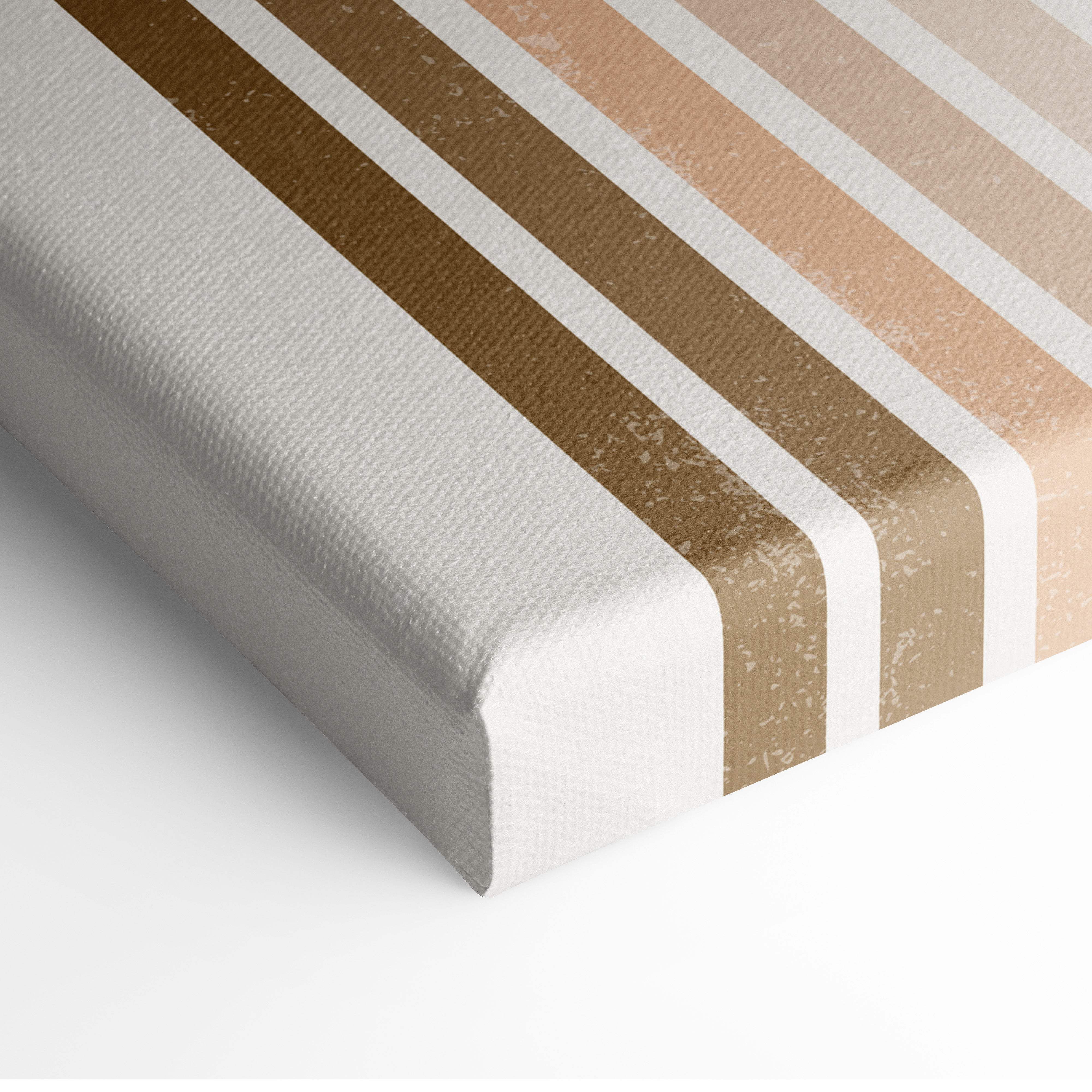 A canvas print of boho rainbow arch wall art with metallic gold rose gold and white textured stripes in neutral earth tones