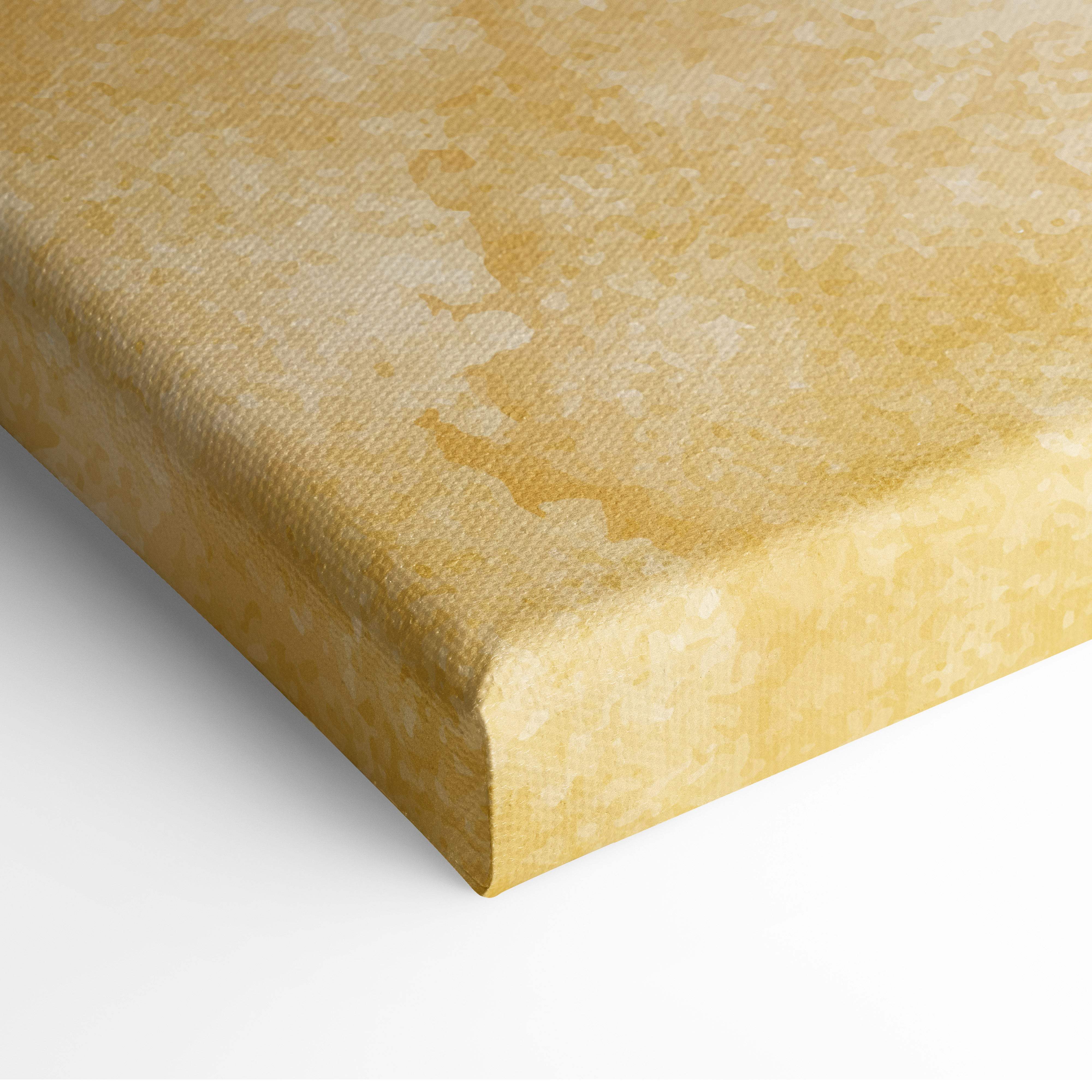 A textured gold canvas abstract coastal landscape wall art with subtle mottled finish and visible fabric weave