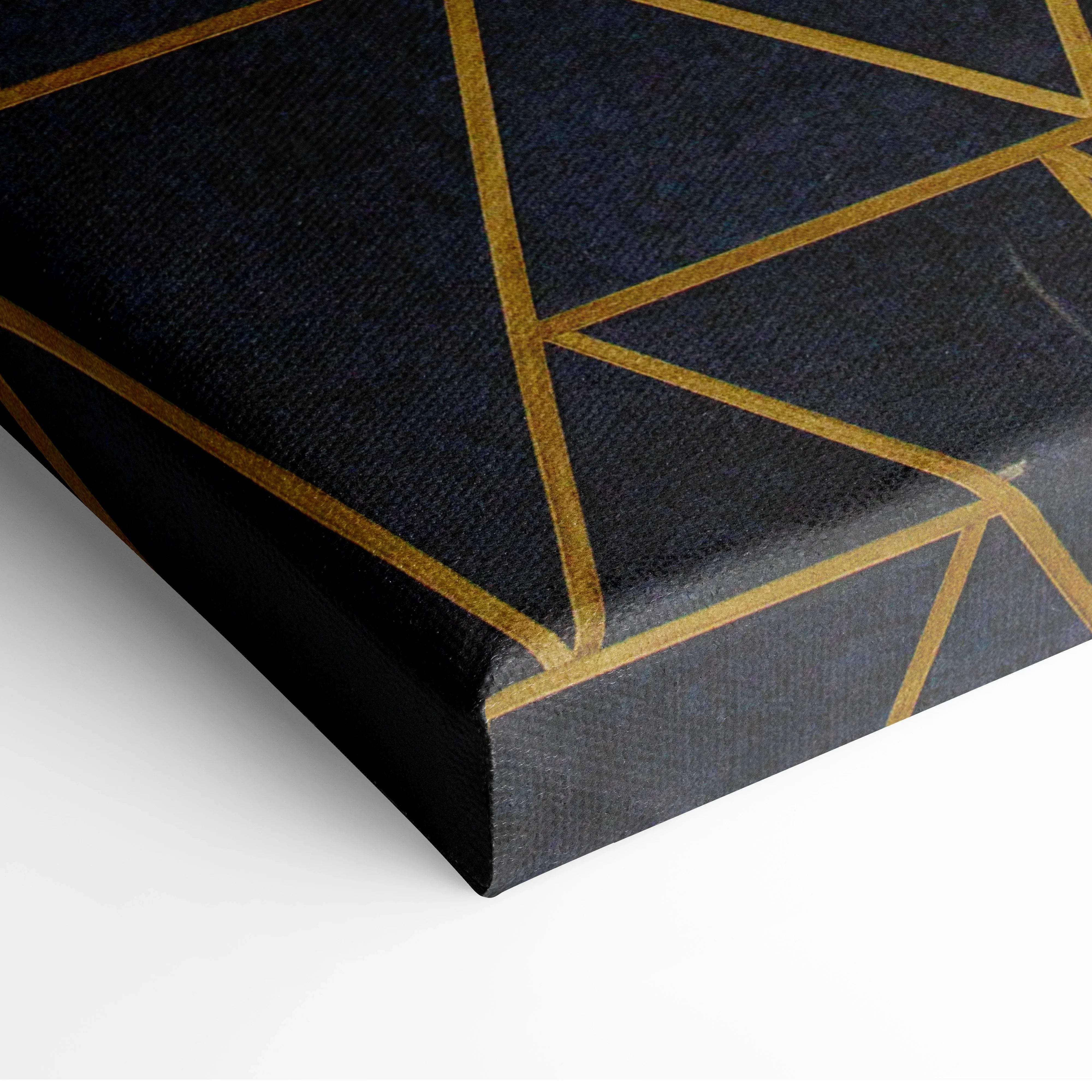 Luxury gold geometric triangle pattern on black navy canvas art deco wall art