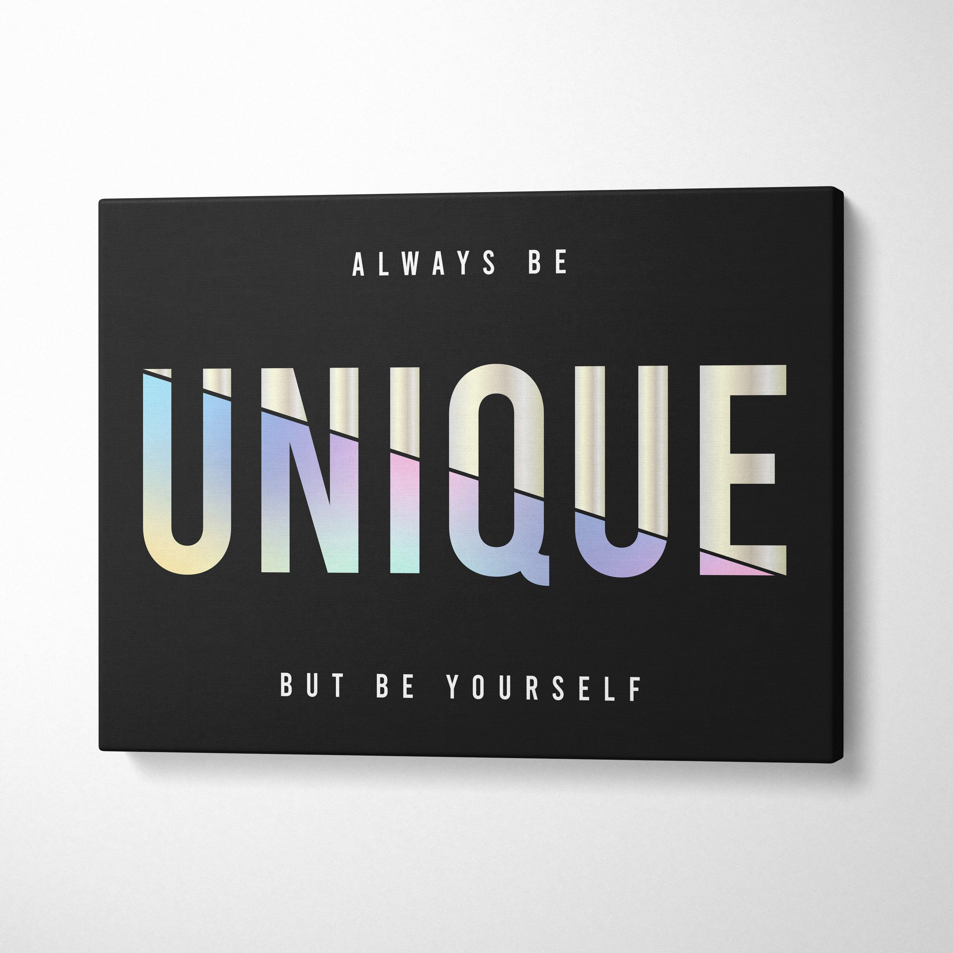Black canvas wall art with bold iridescent unique typography featuring motivational quote for bedroom or office decor