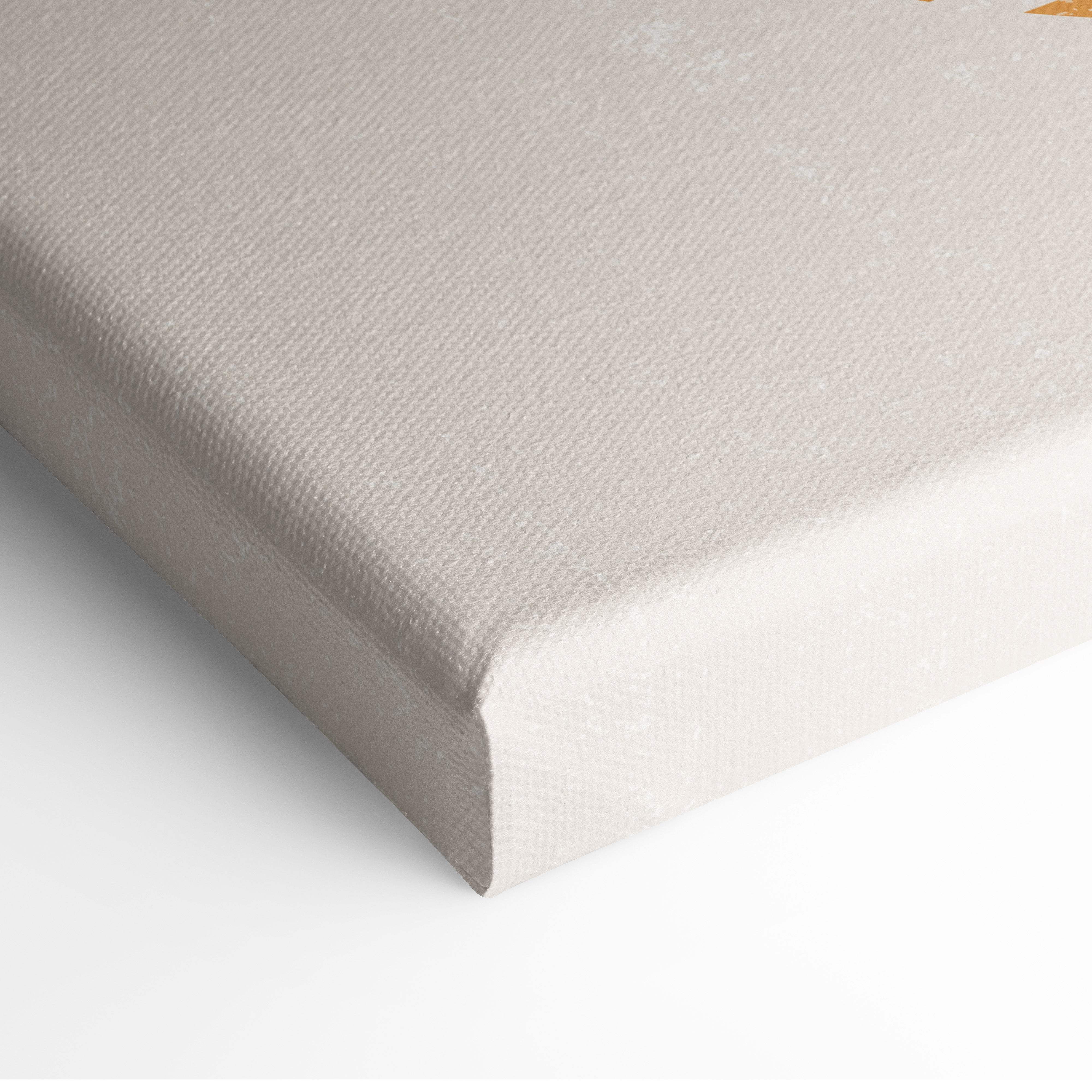 Textured gray canvas with visible weave and white edges in retro sunset geometry layered sun and horizon wall art print