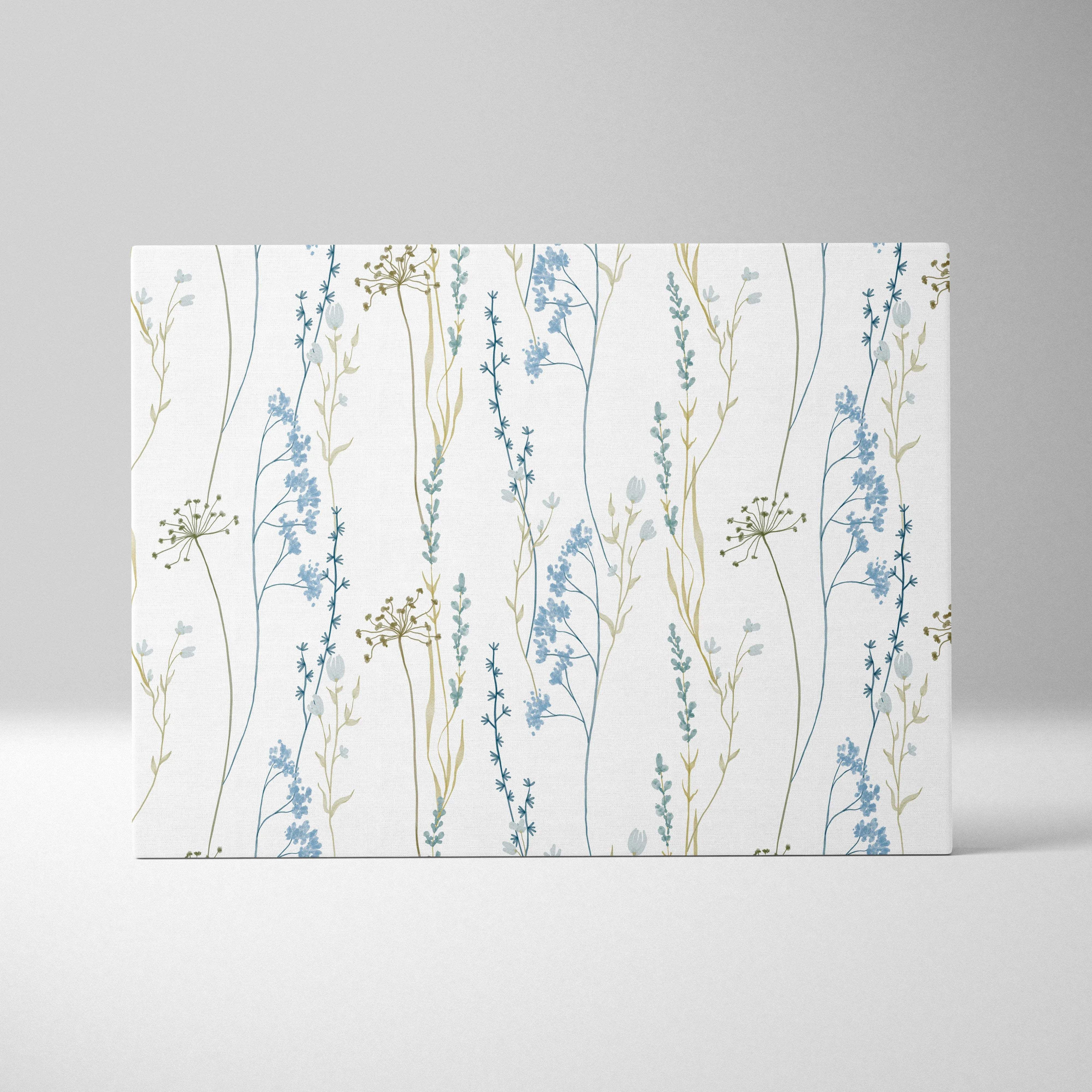 Seamless meadow wildflower canvas wall art in blue sage green watercolor
