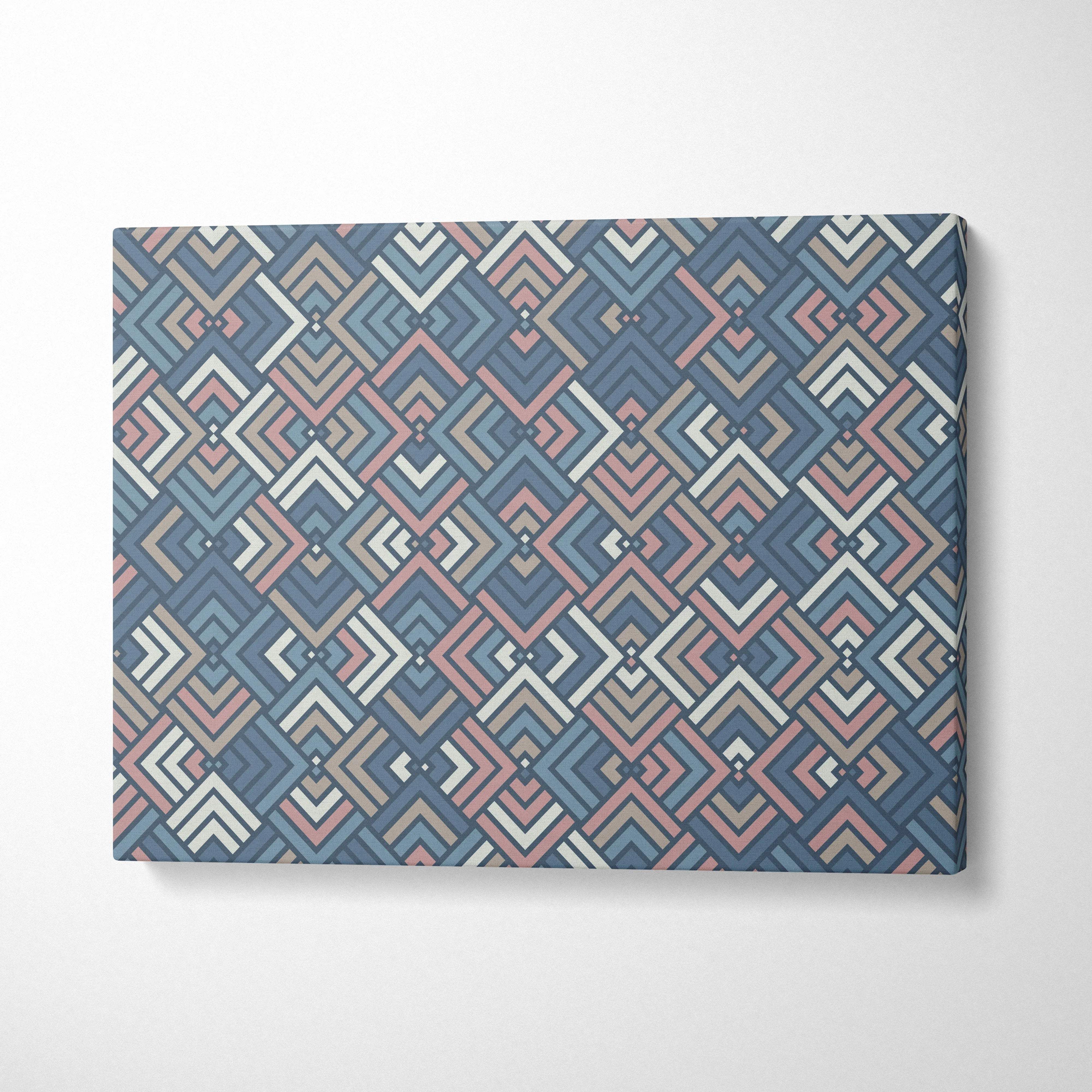 Geometric diamond canvas wall art with layered blue blush taupe chevrons