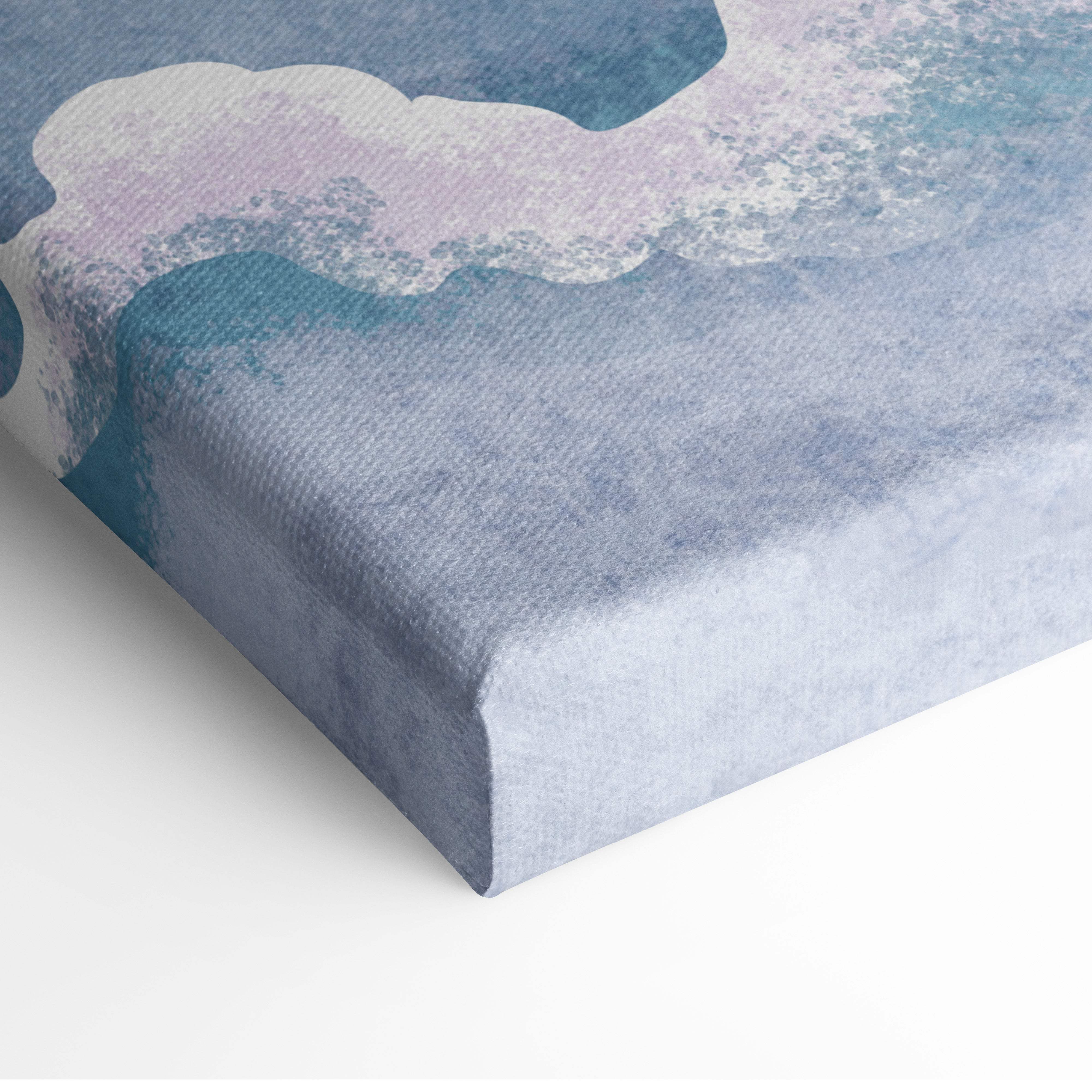 Boho pastel ocean sunset canvas art featuring a textured abstract watercolor design in blue and lavender shades