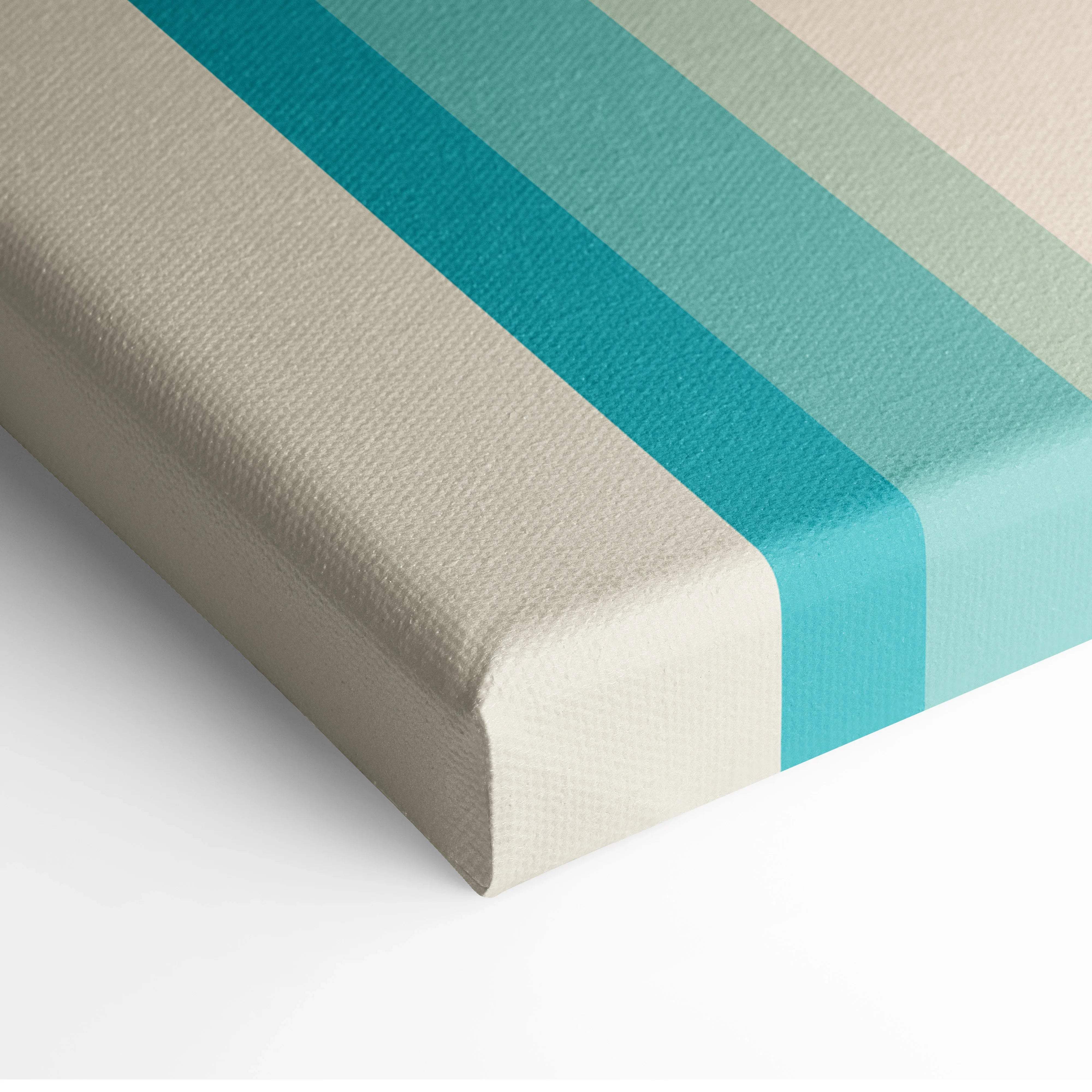 Retro geometric stripes canvas wall art in teal, sage green, beige