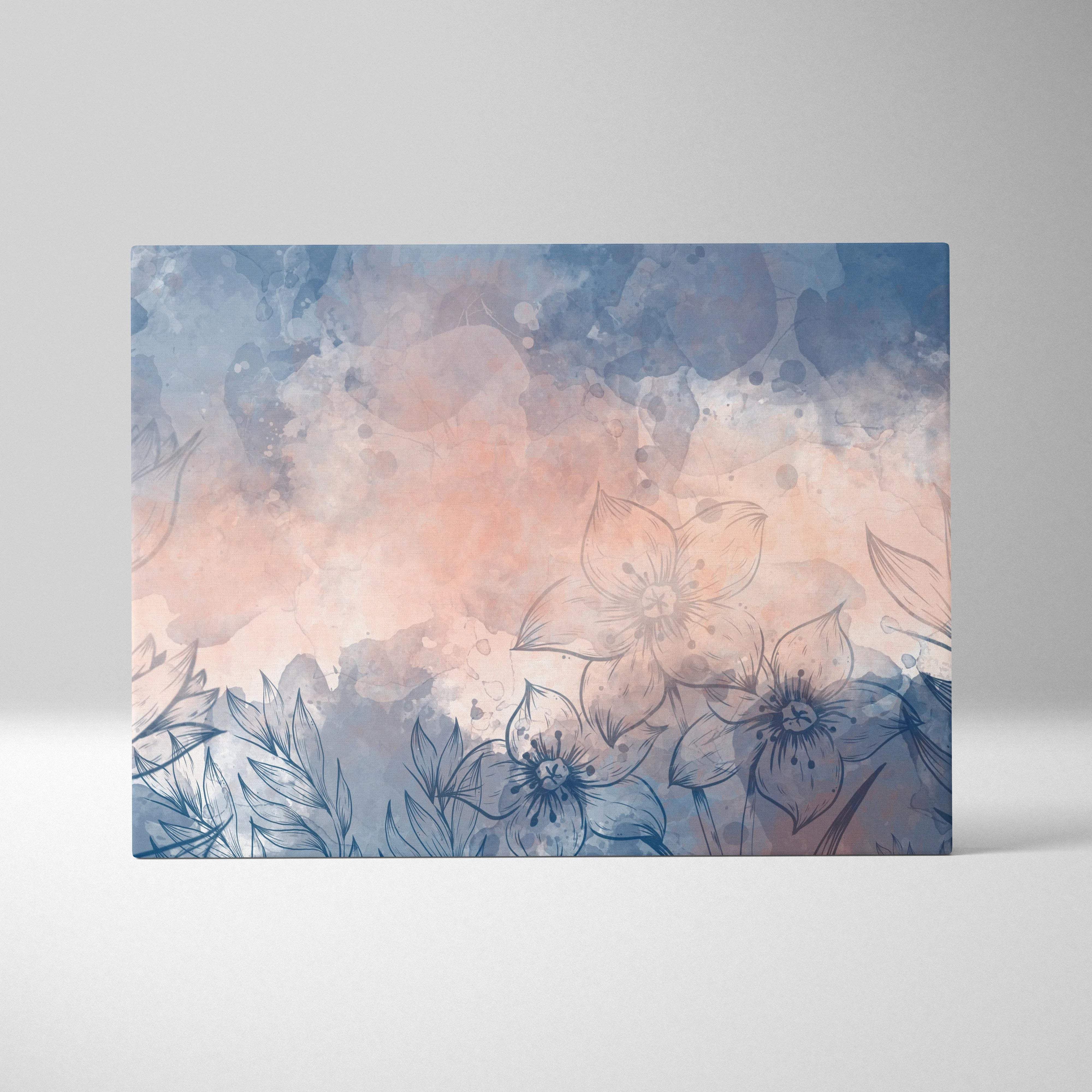 Dreamy blue blush floral watercolor canvas with line art botanicals