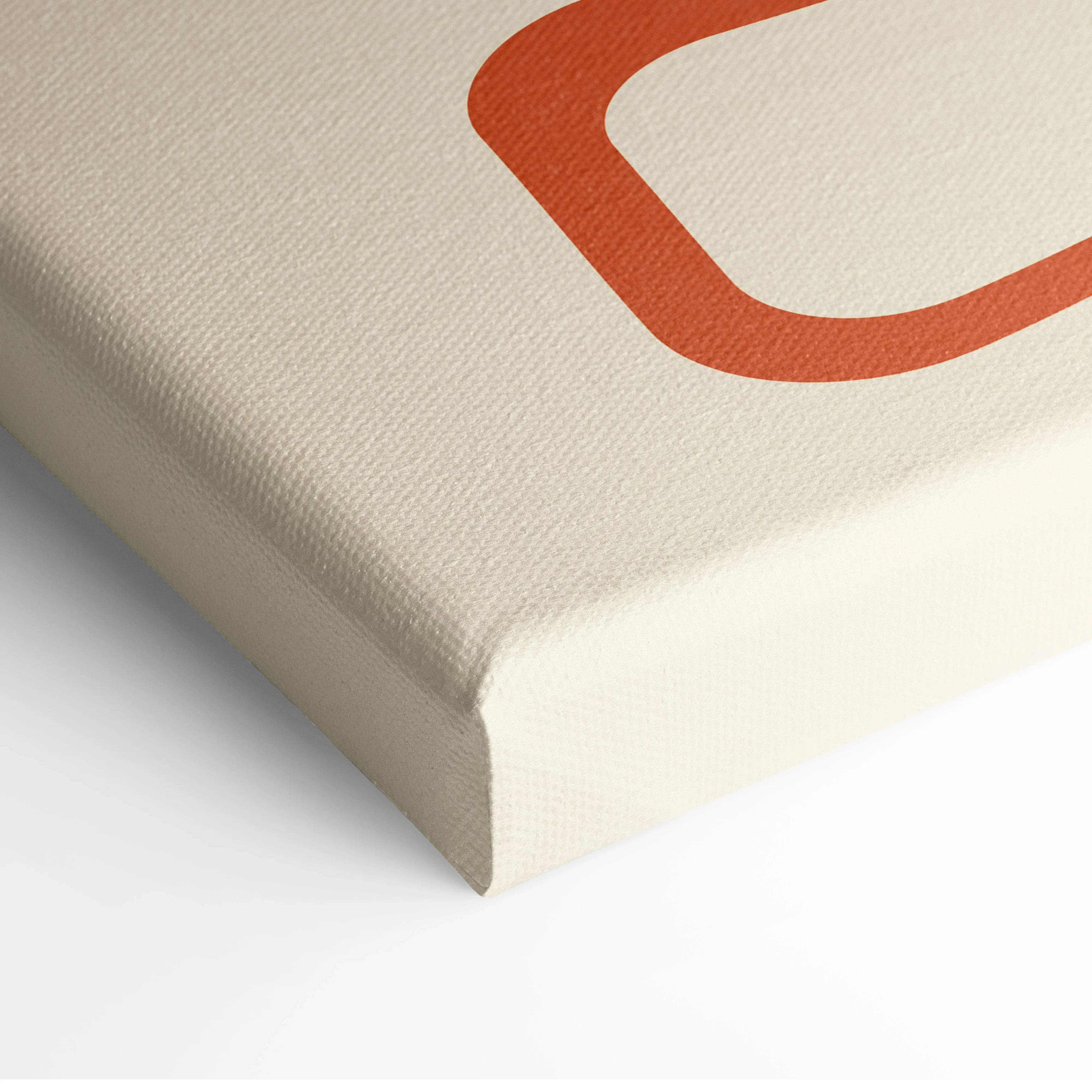 Mid-century modern abstract canvas art in orange and burgundy