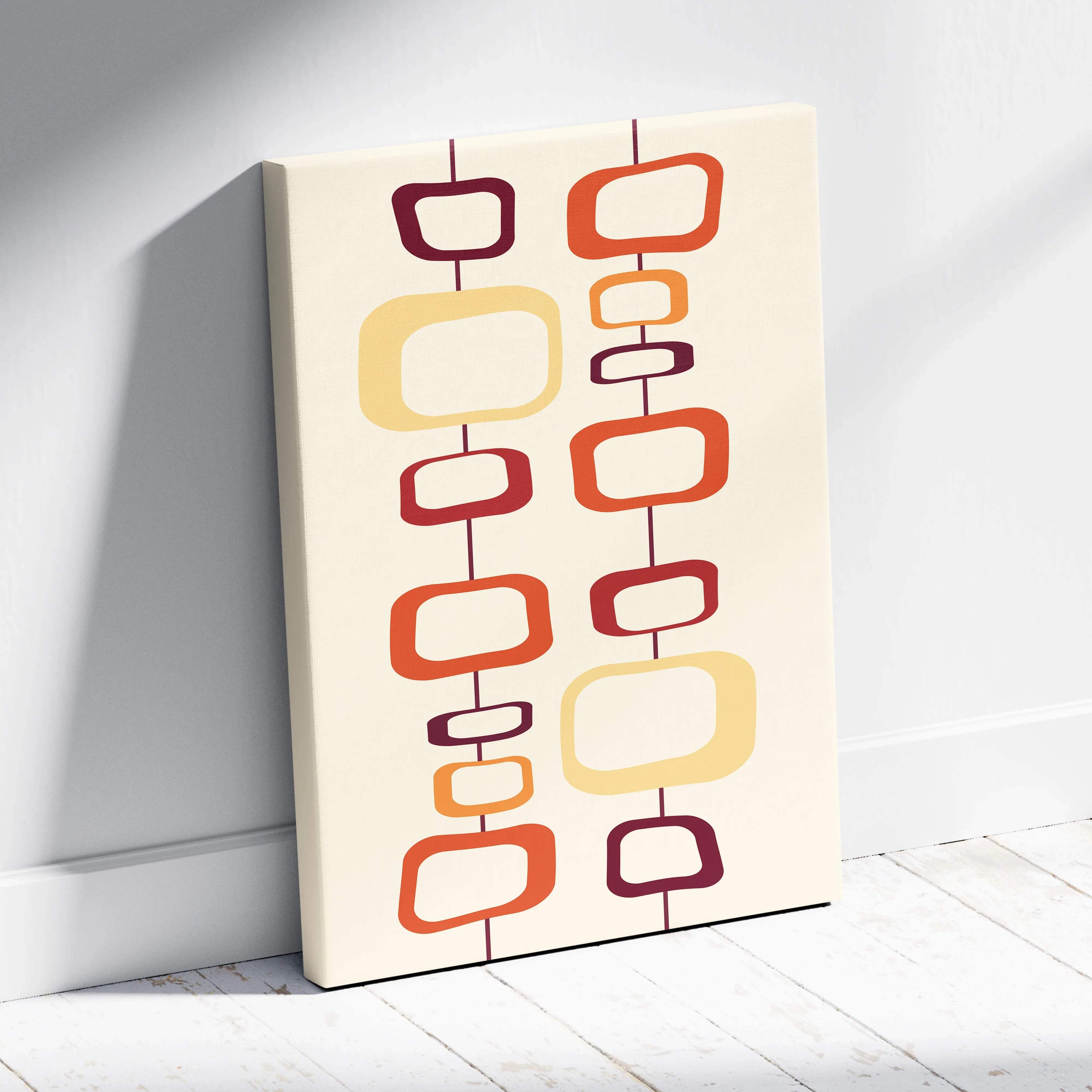 Cream-colored canvas print with retro geometric orange yellow maroon ovals