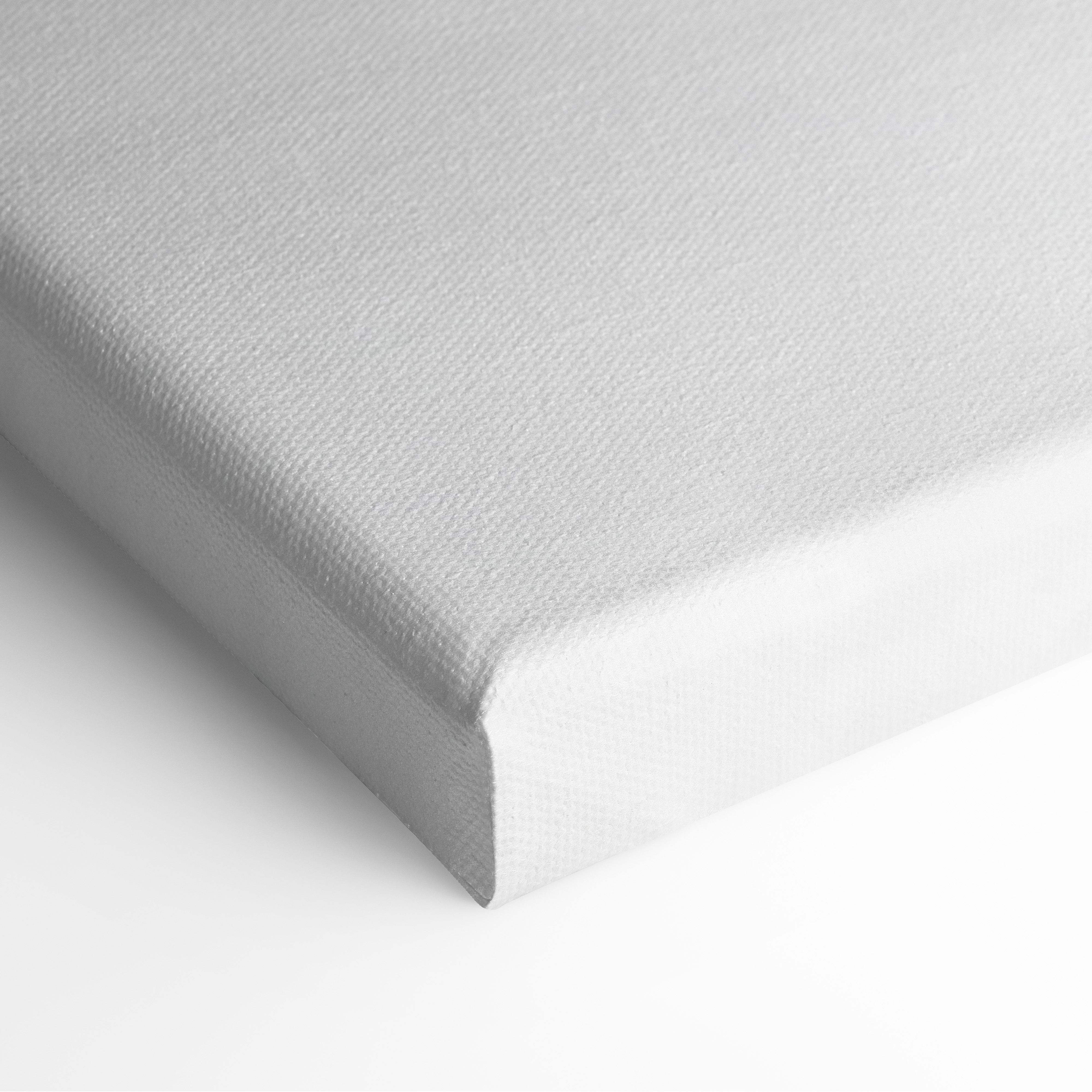 Misty Mountain Sunrise gray canvas print with textured surface and white edges for Japandi living room decor