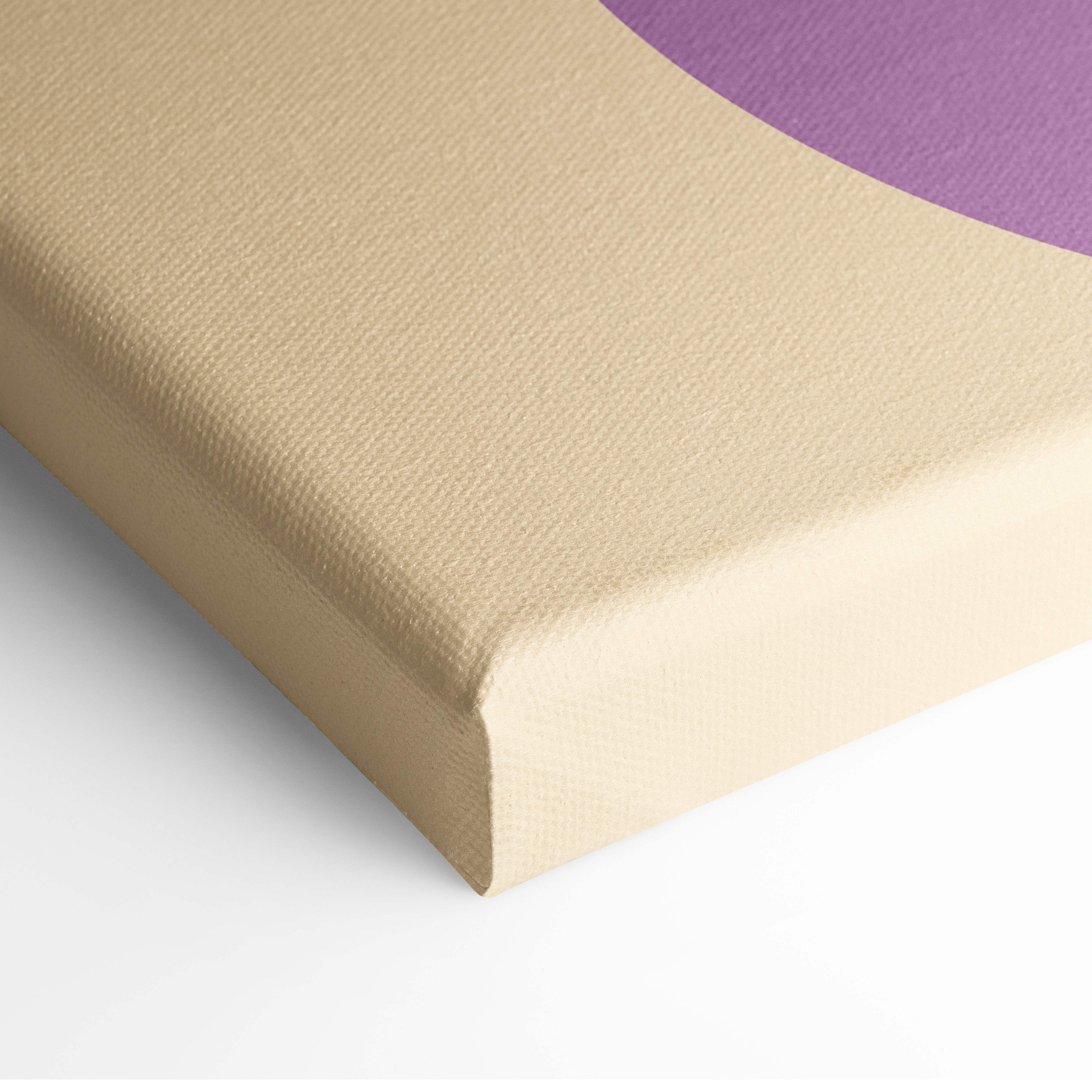 Beige canvas wall art featuring a purple circular design in mid century modern boho geometric style