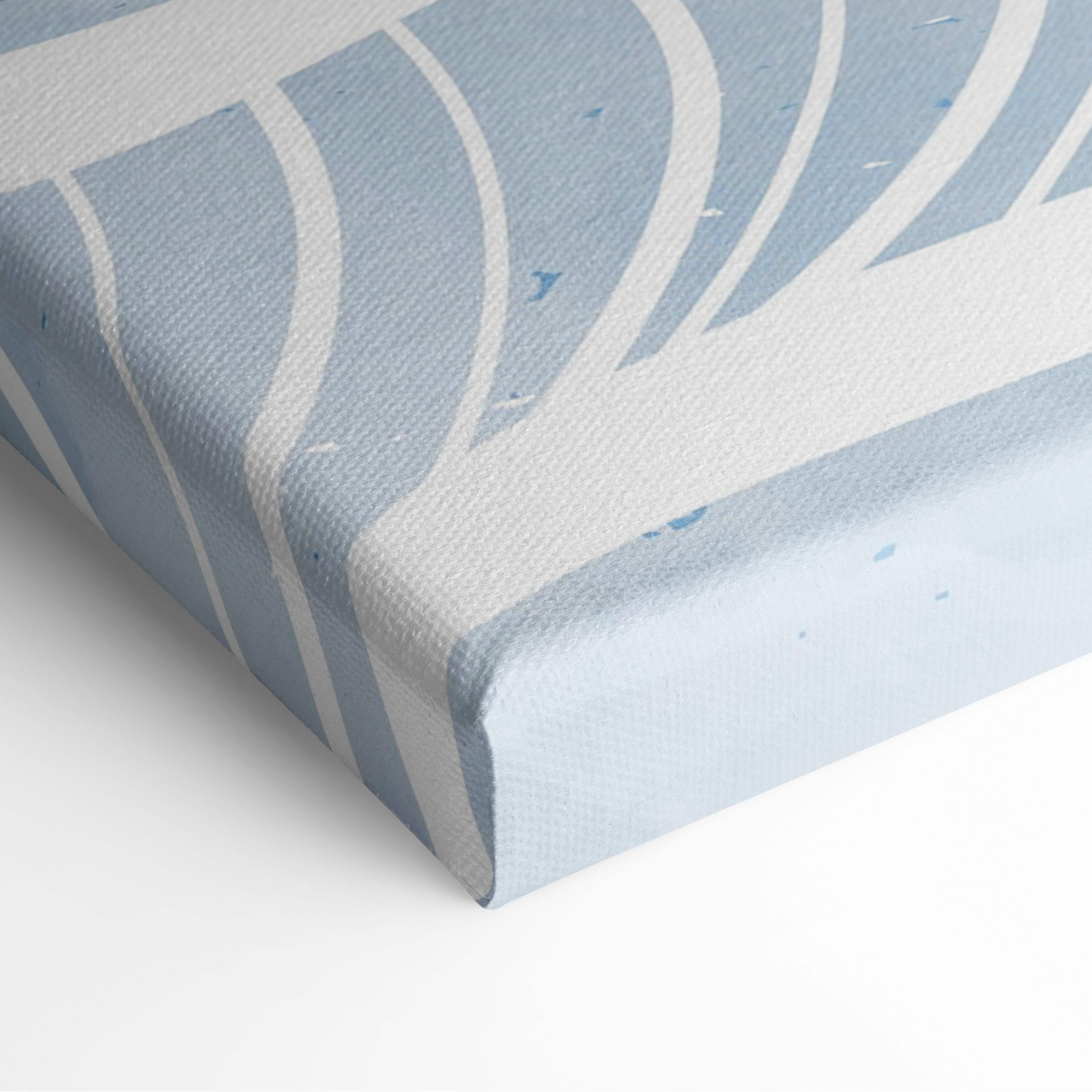 Boho coastal wave canvas wall art with light blue background and white abstract wave pattern for beach house decor