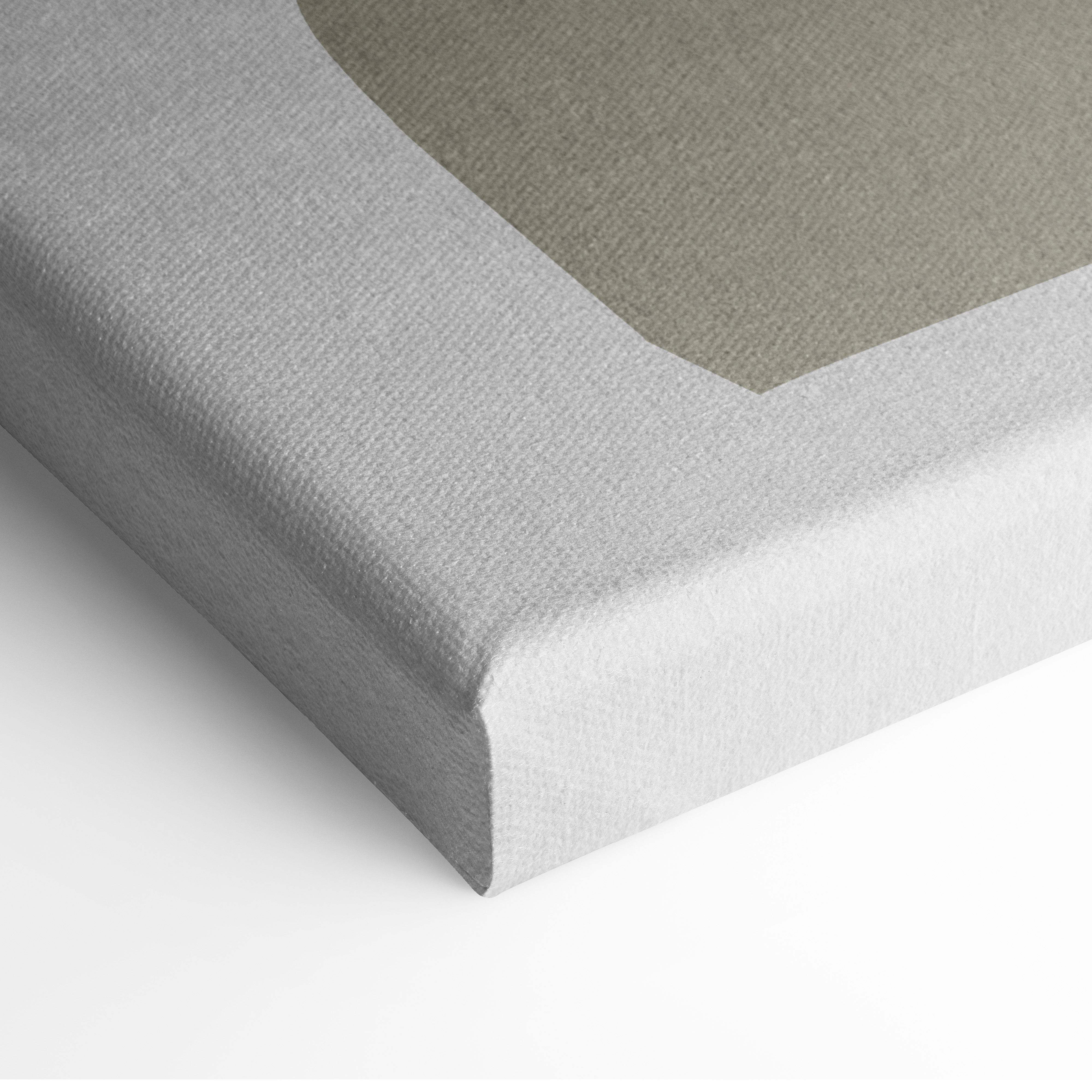 Boho abstract shapes gray canvas wall art with textured raised edge and beige inner border in earth tone color block print