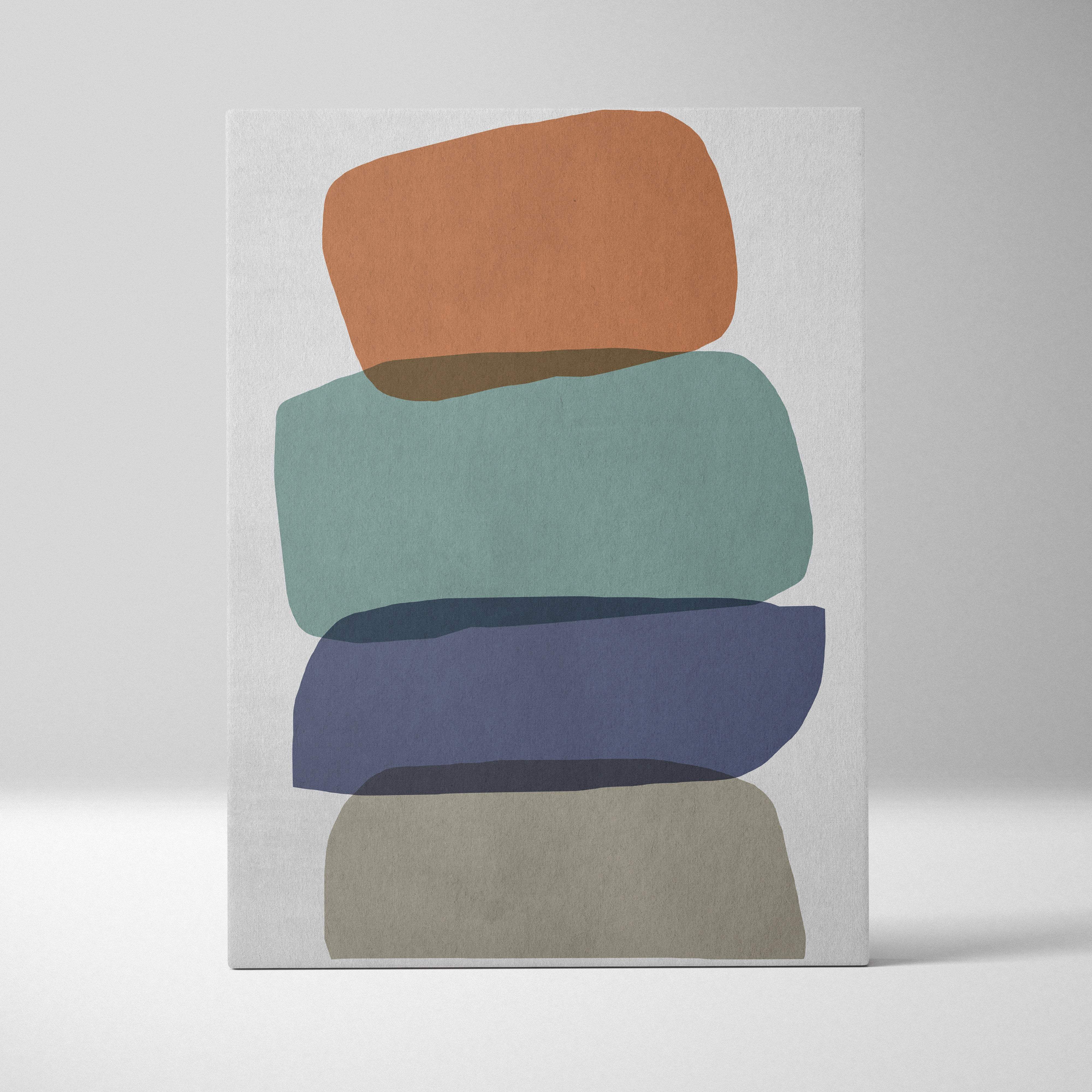 Boho abstract shapes canvas wall art with four rounded earth tone rectangles in terracotta sage green navy and beige