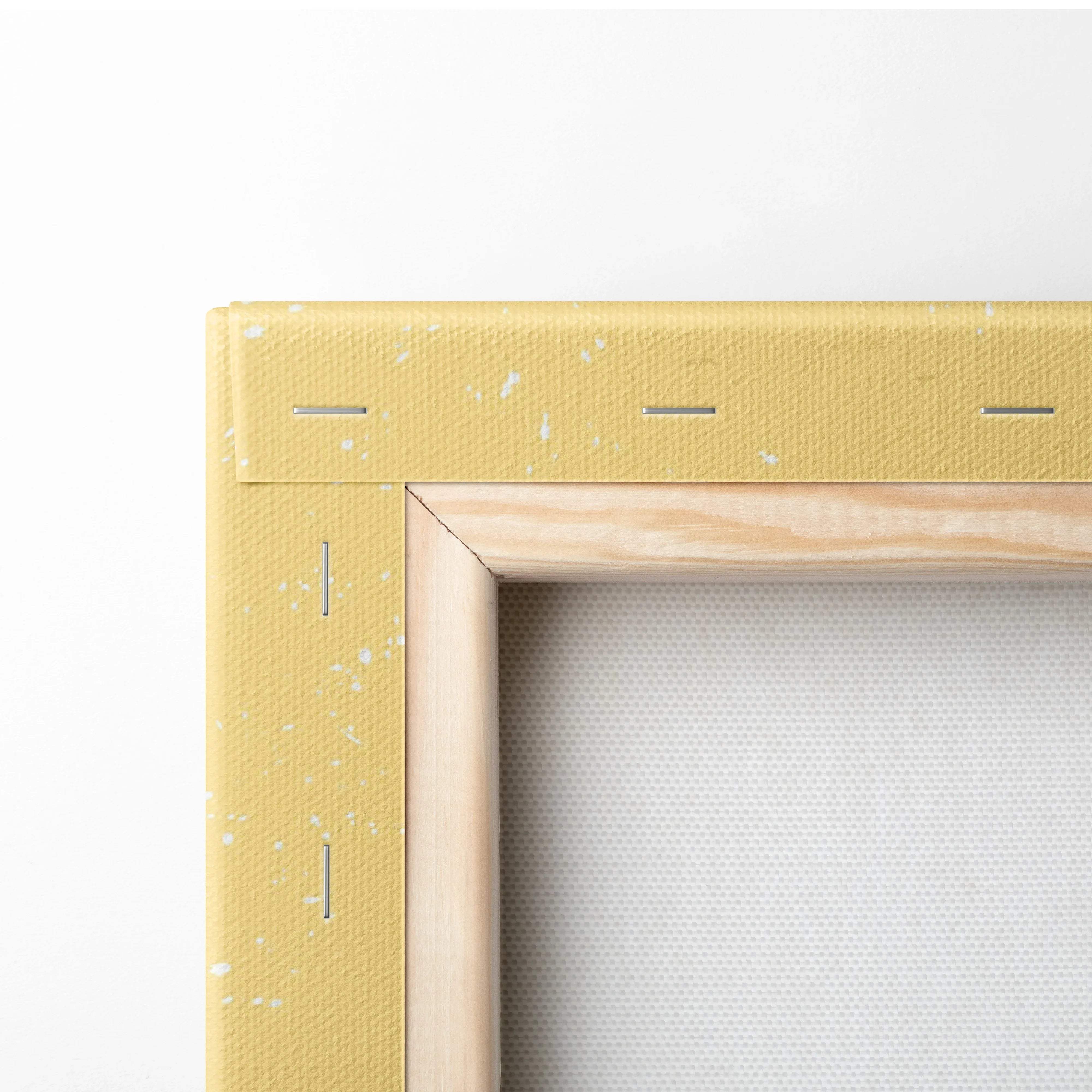 Yellow textured canvas frame with light wood border for coastal ocean art