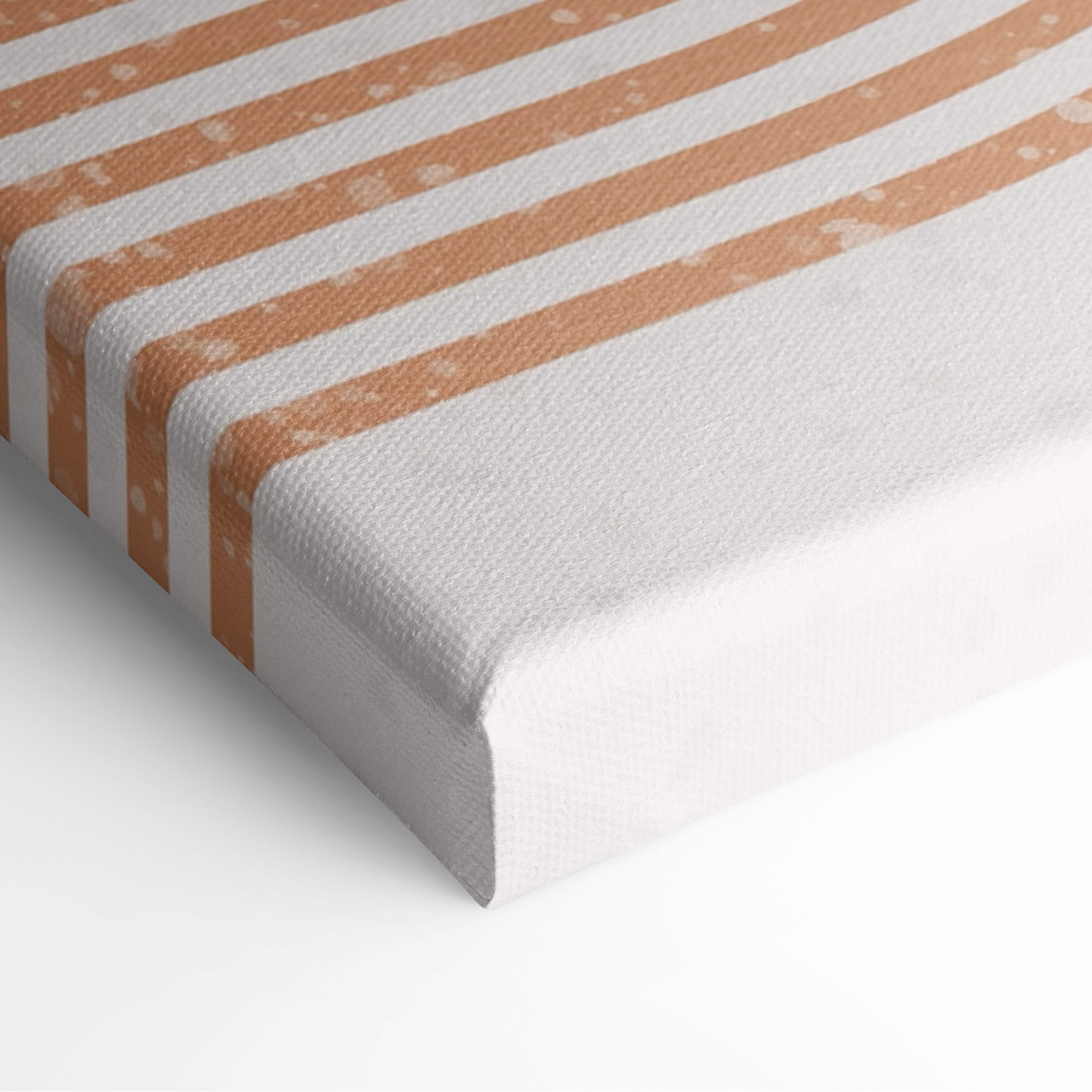 Boho botanical canvas print with horizontal copper and white stripes textured surface modern minimalist wall art