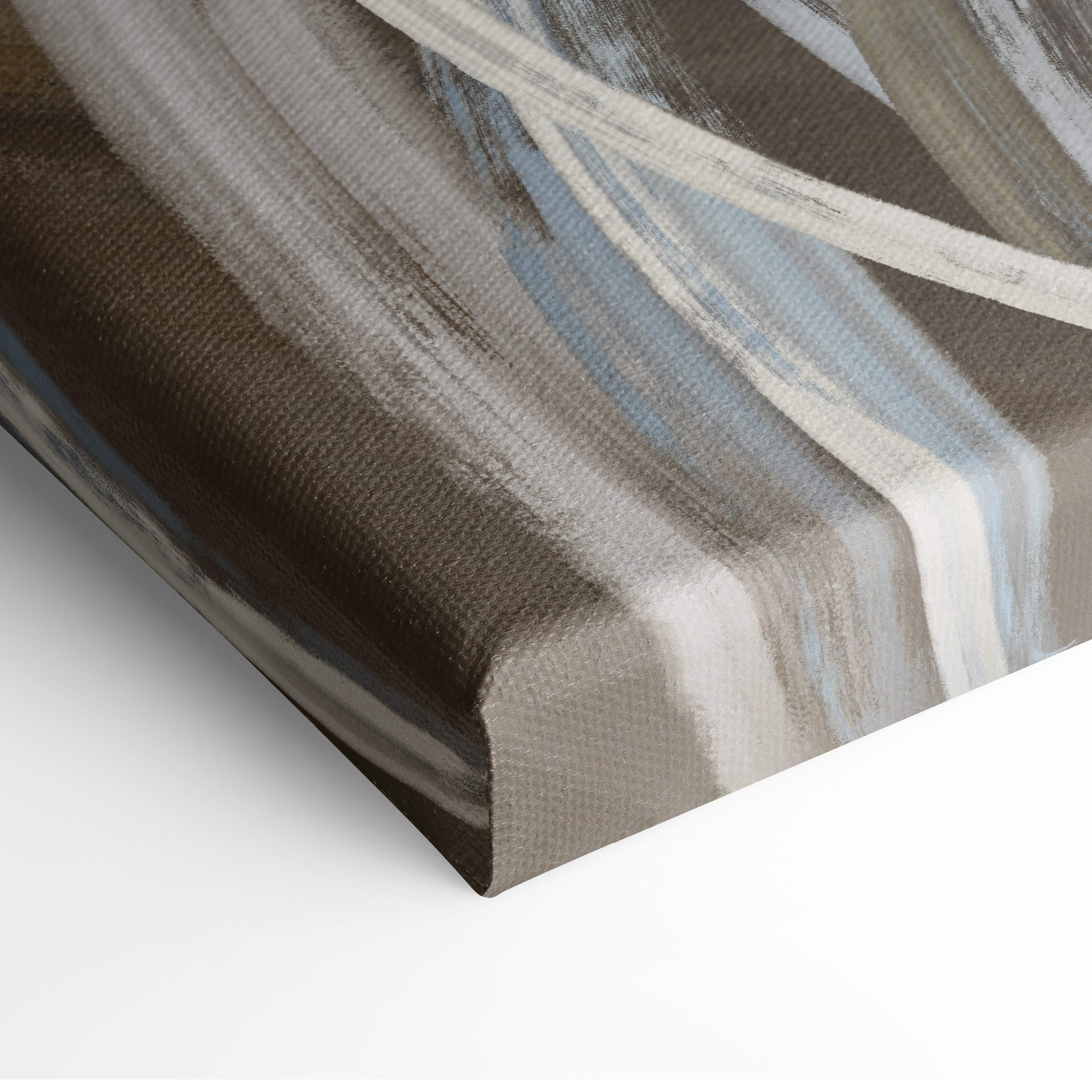 Boho coastal abstract canvas wall art with textured brushstrokes in gray beige and soft blue for modern minimalist decor