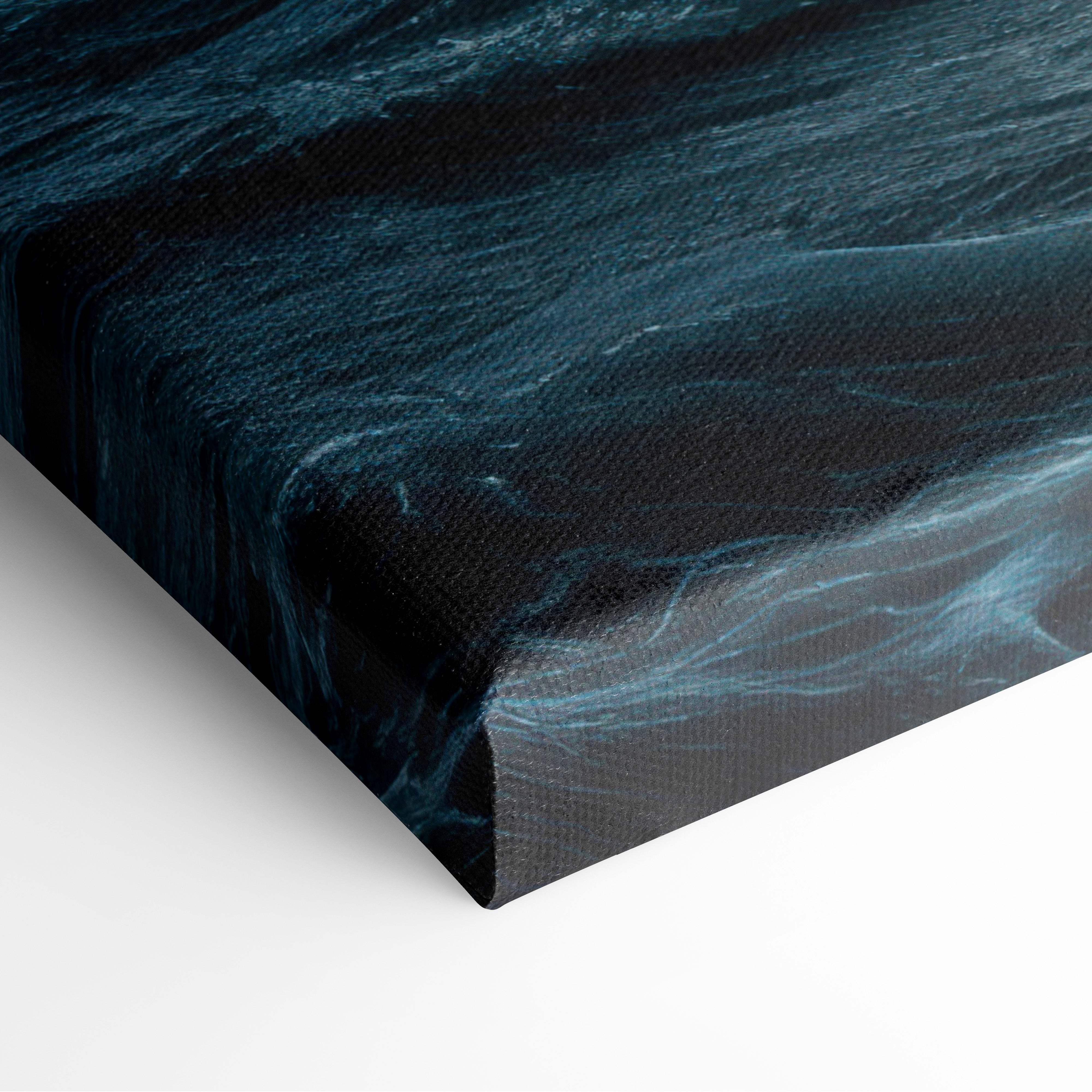 Stormy ocean waves canvas art featuring dark blue ocean wave with textured fabric surface for dramatic coastal decor