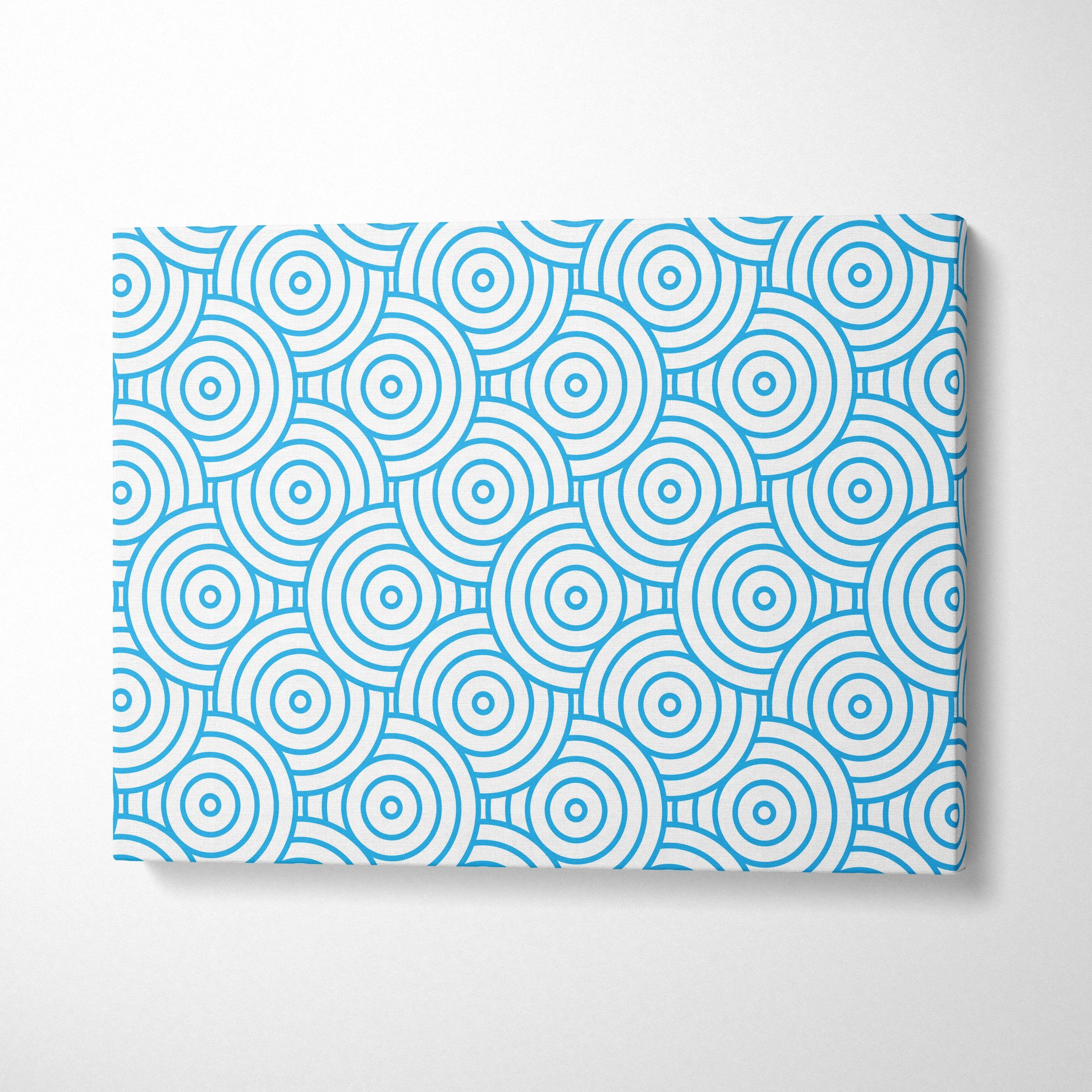 Modern blue concentric circles pattern on white canvas wall art