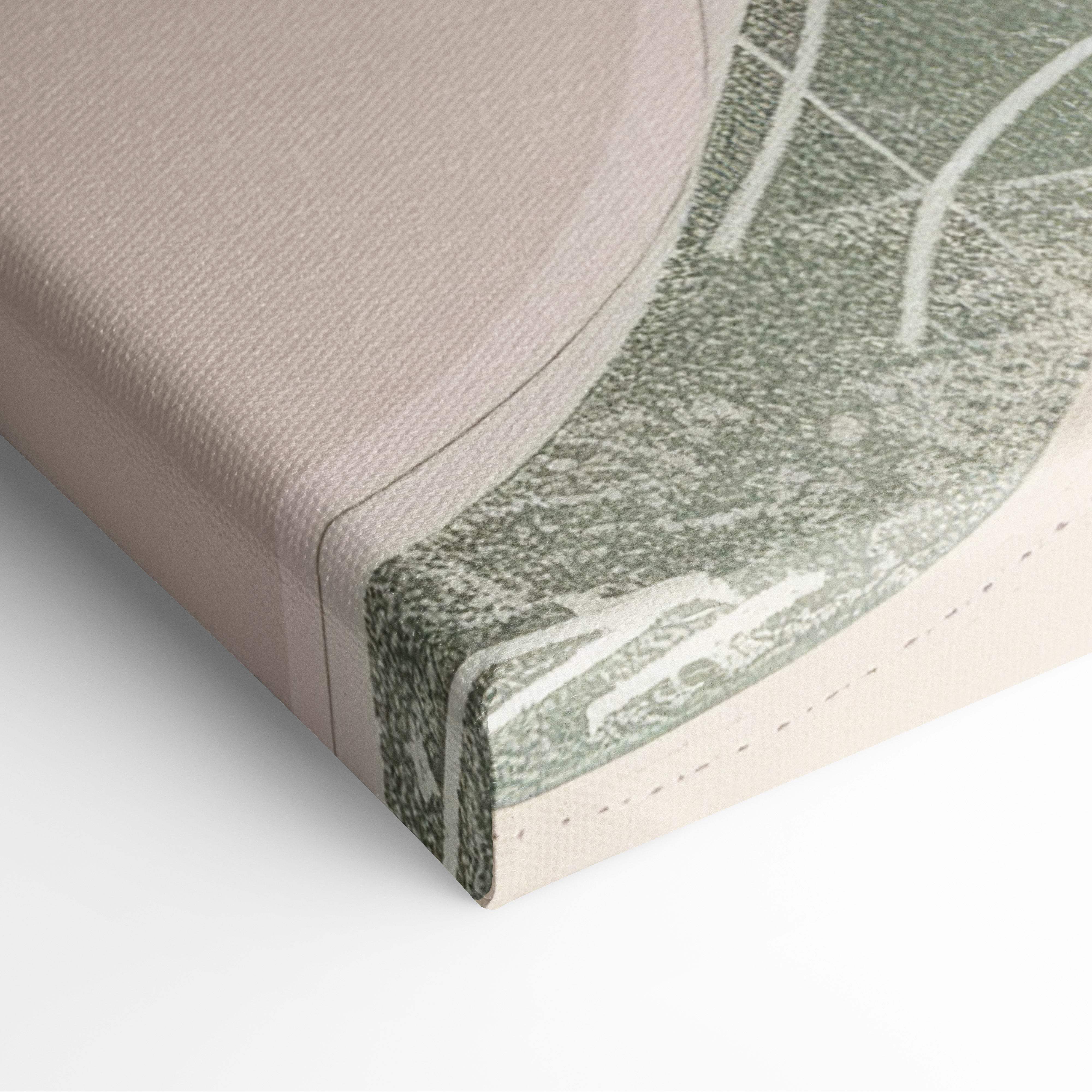 Beige canvas print with textured green and white abstract botanical design boho minimalist wall art for living room
