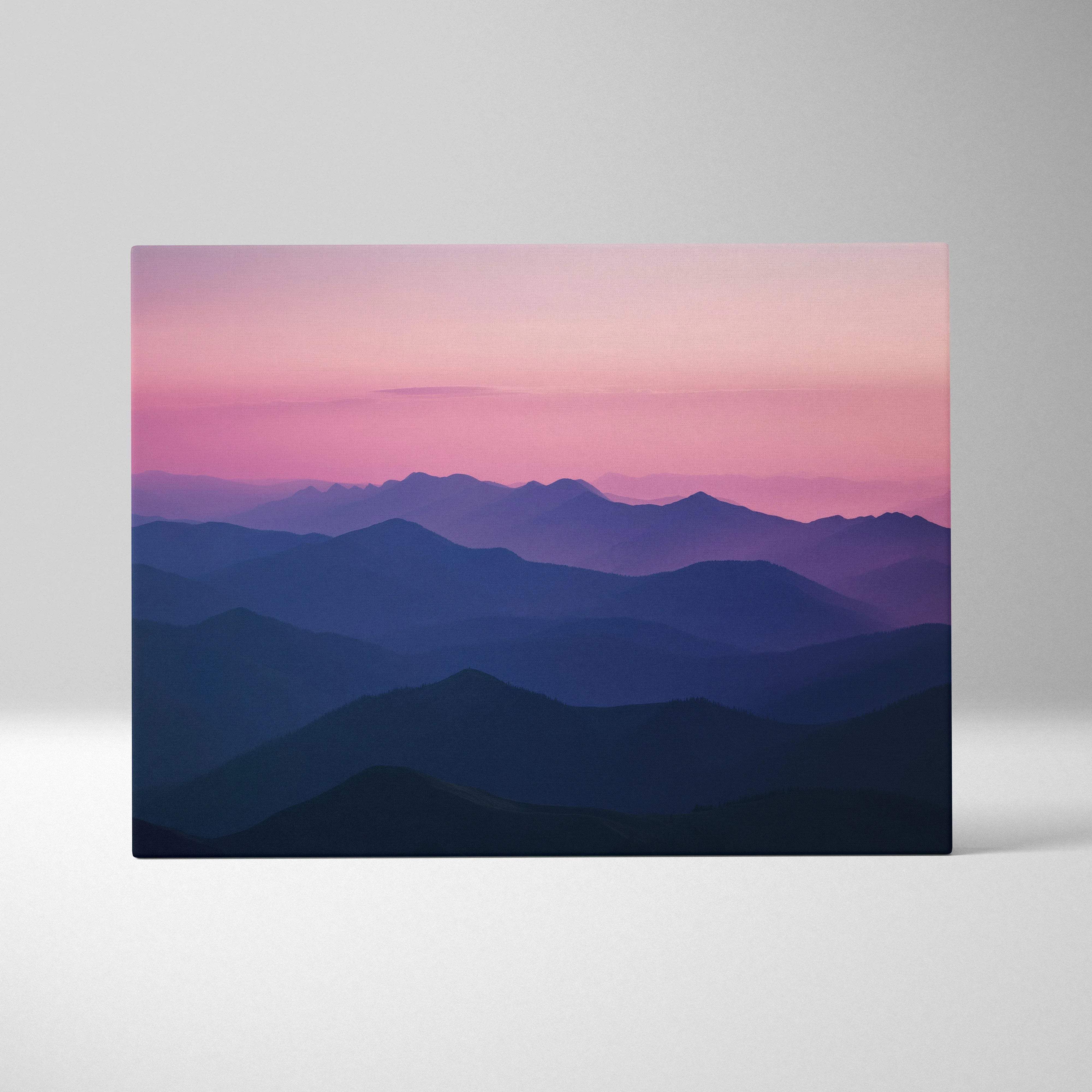 Canvas wall art of serene Alpine mountain landscape with purple twilight sky