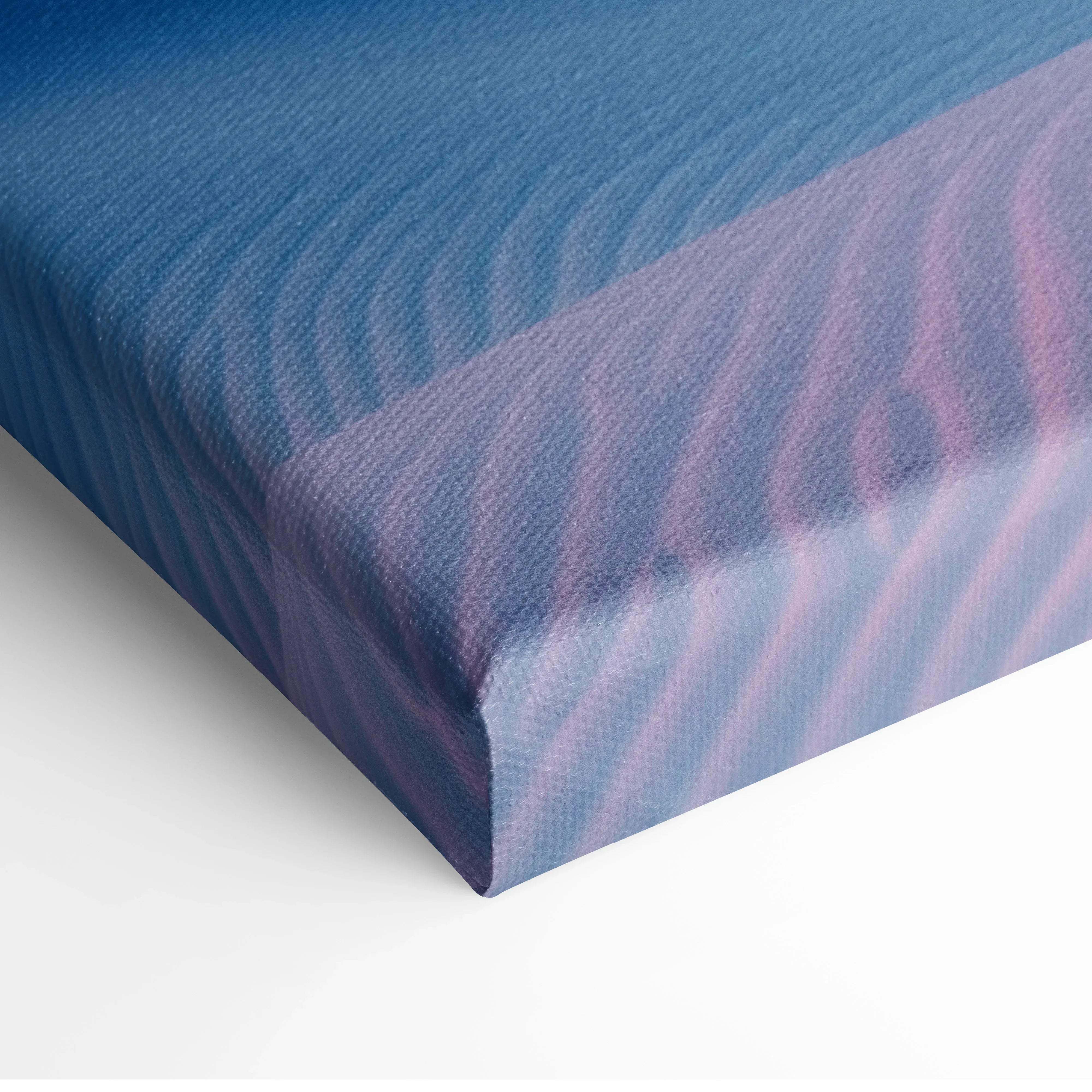 Minimalist sand dunes canvas print with textured diagonal stripes in blue and purple sunset tones for calm interiors