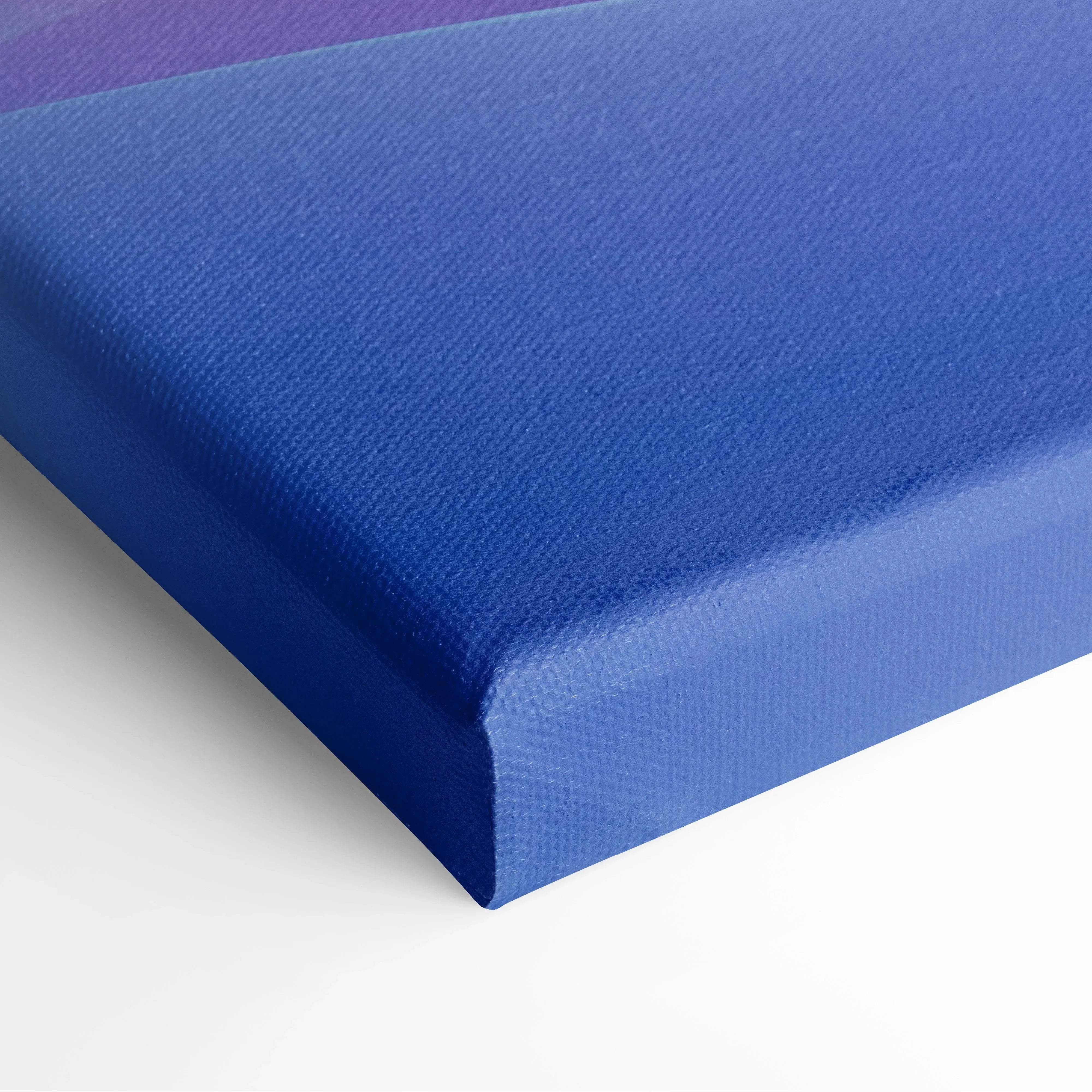 Blue canvas print with textured surface and raised edges featuring minimalist gradient waves for modern living room decor