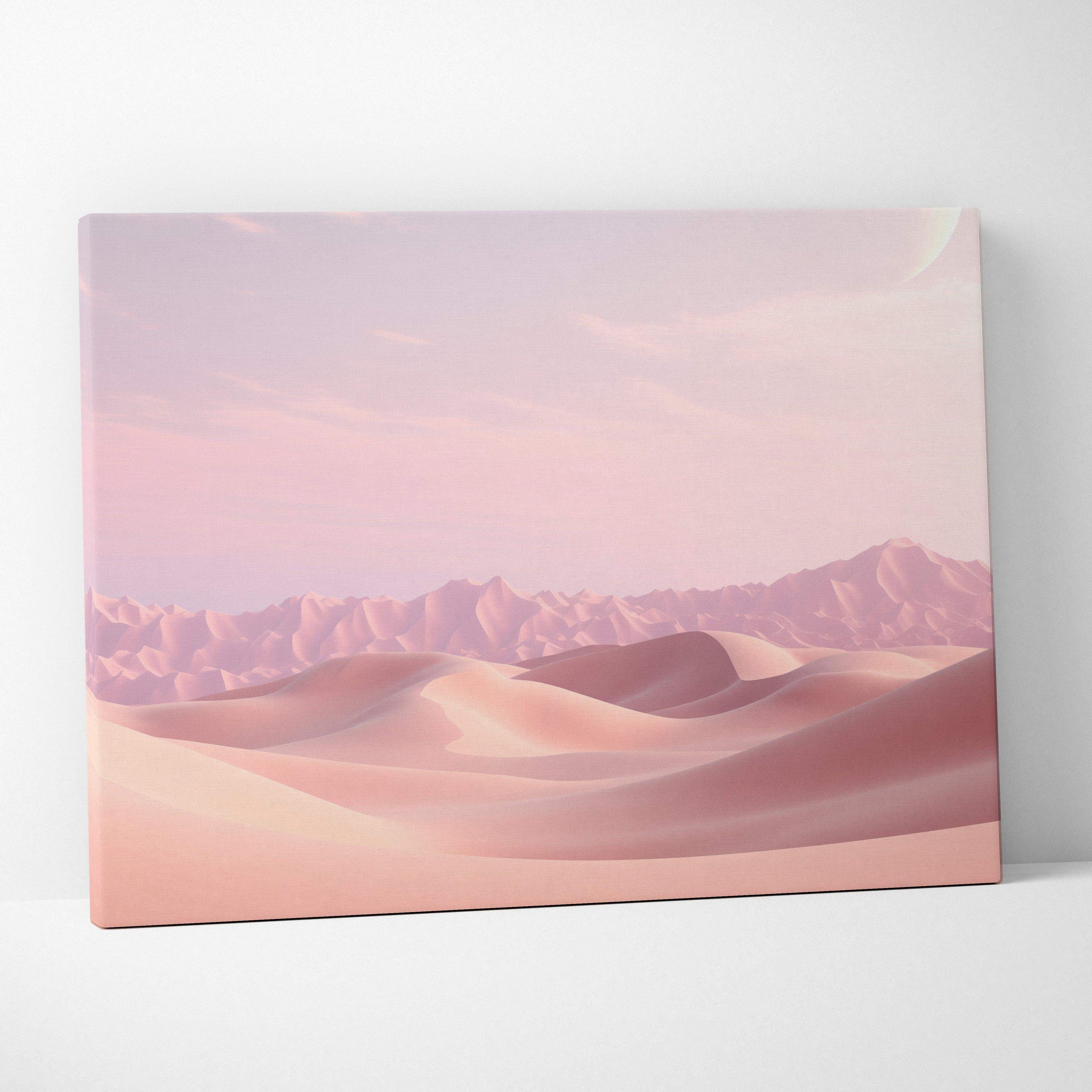 Minimalist pink desert dunes landscape canvas wall art featuring soft sand dunes and pastel sky for calm spaces
