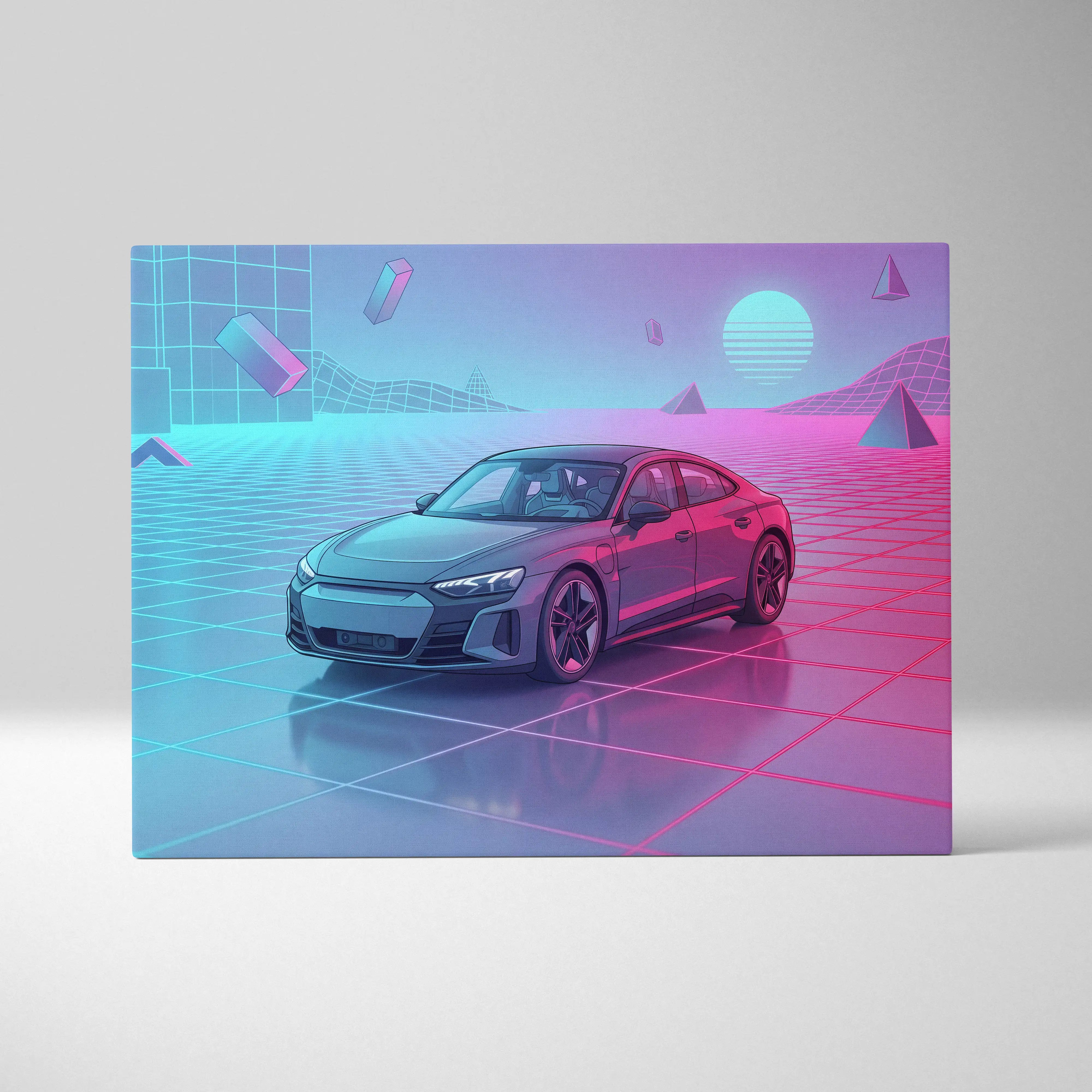 Audi RS E Tron GT Inspired Vaporwave Car Canvas - Vaporwave Car Neon Pink Living Room Retro Futurism Dreamy Mood, Car Wall Art, Canvas Print