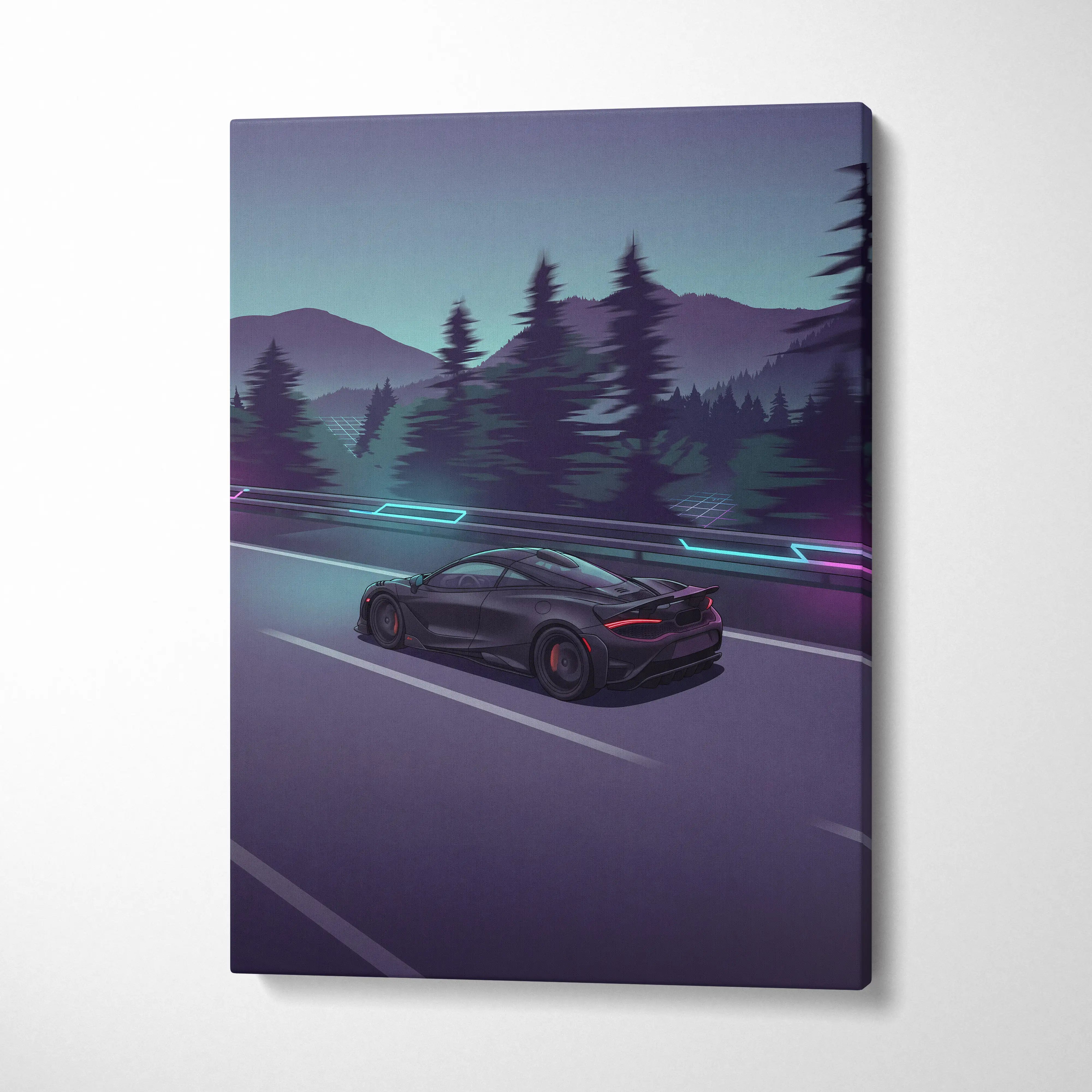 McLaren 765LT Inspired Vaporwave Car Canvas - Vaporwave Car Purple Teal Living Room Retro Futurism Mood Neon Wall Art