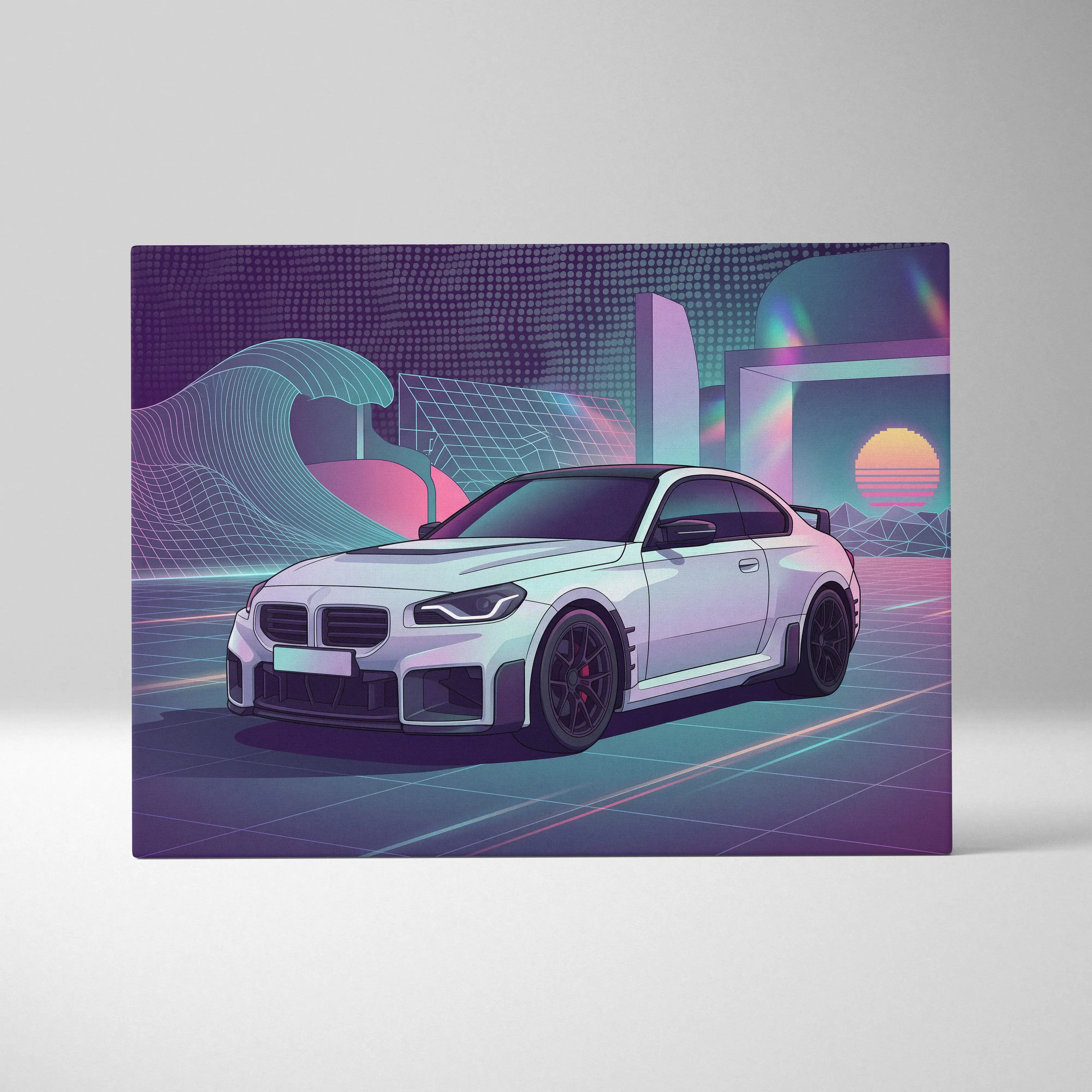 BMW M2 Inspired Car Canvas - Car Art Neon Pink Purple Blue Living Room Vaporwave Dreamy Mood Retro Futurism Wall Art Canvas