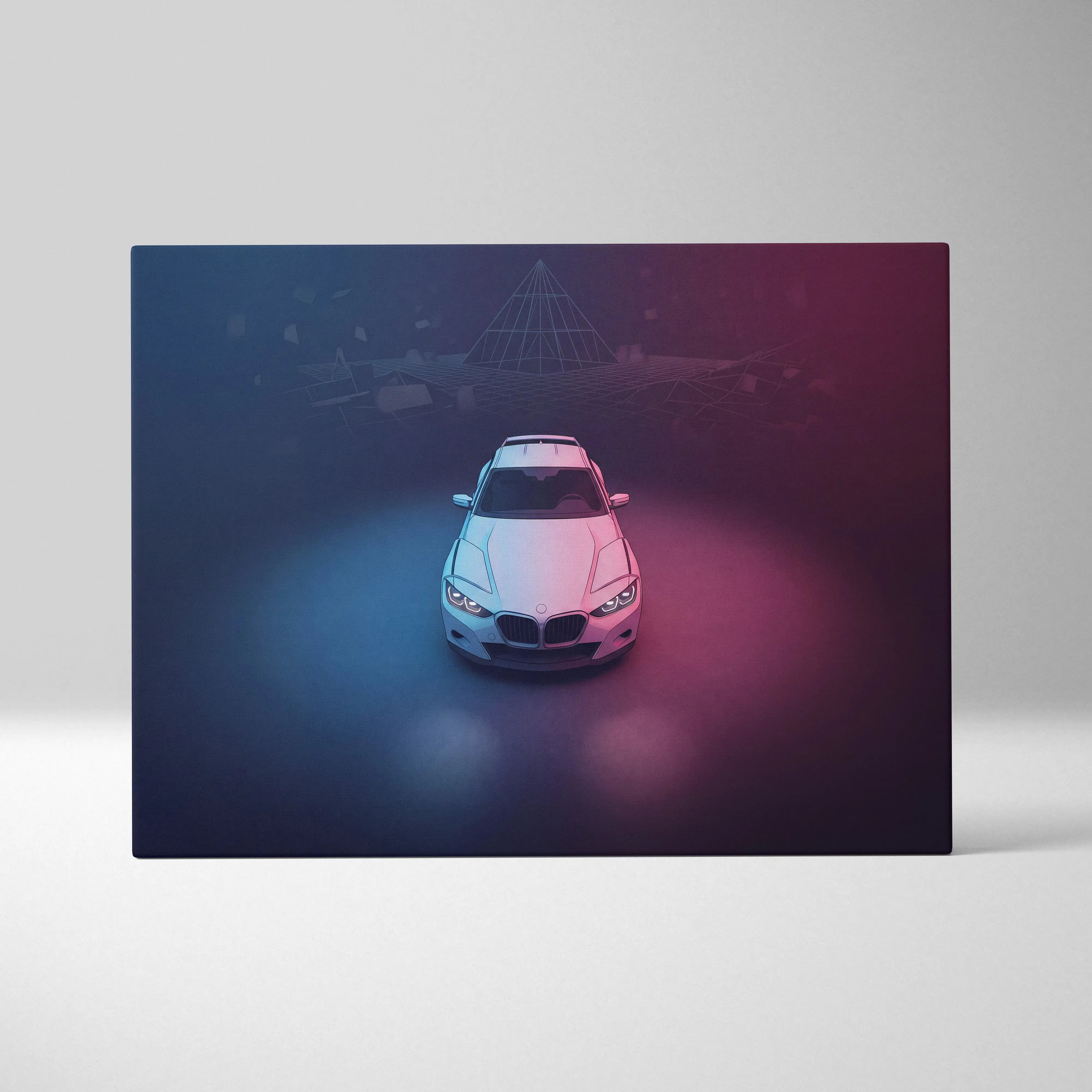 BMW CLS Inspired Vaporwave Car Canvas - Car Neon Pink Purple Blue Living Vaporwave Nostalgic Mood Neon Retro Futurism Canvas