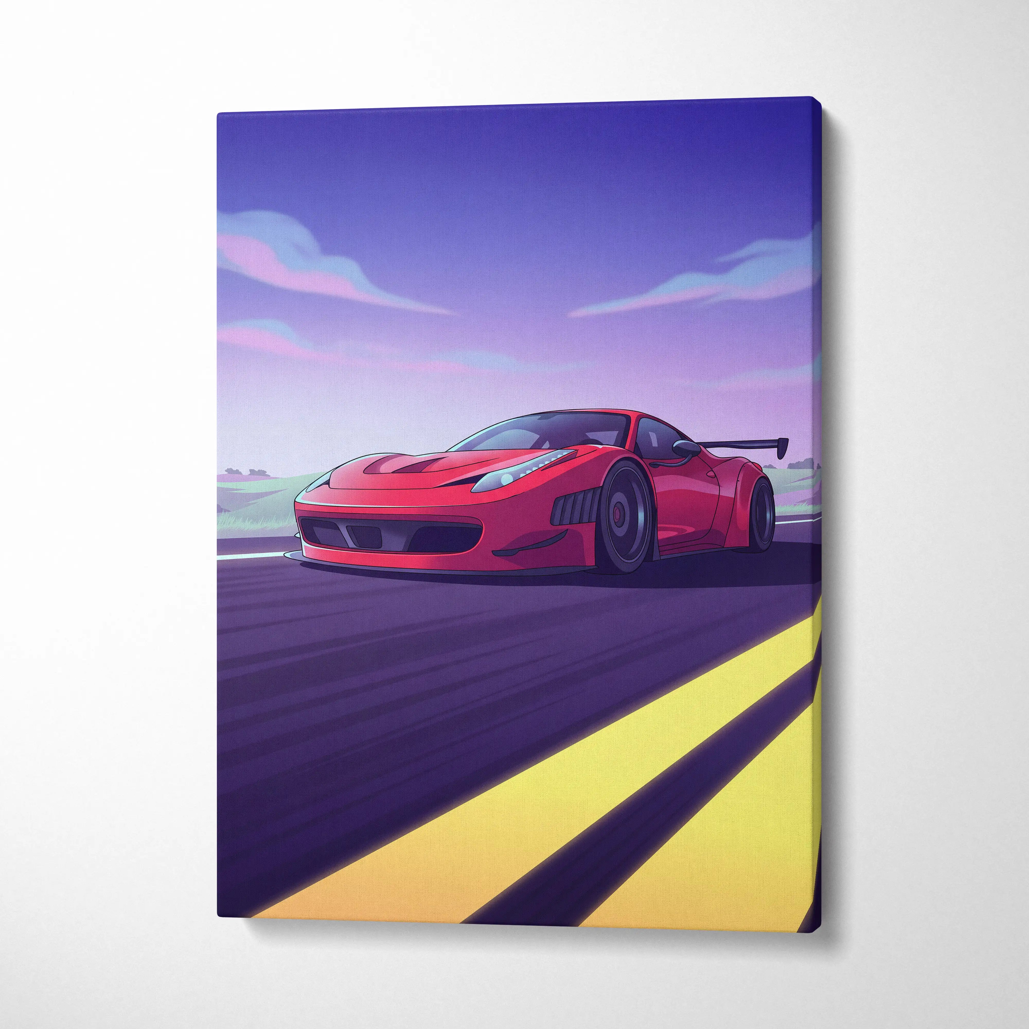Ferrari 458 Italia Inspired Vaporwave Car Canvas - Car Neon Pink Blue Purple Living Room Vaporwave Nostalgic Mood Retro Futurism Wall Art