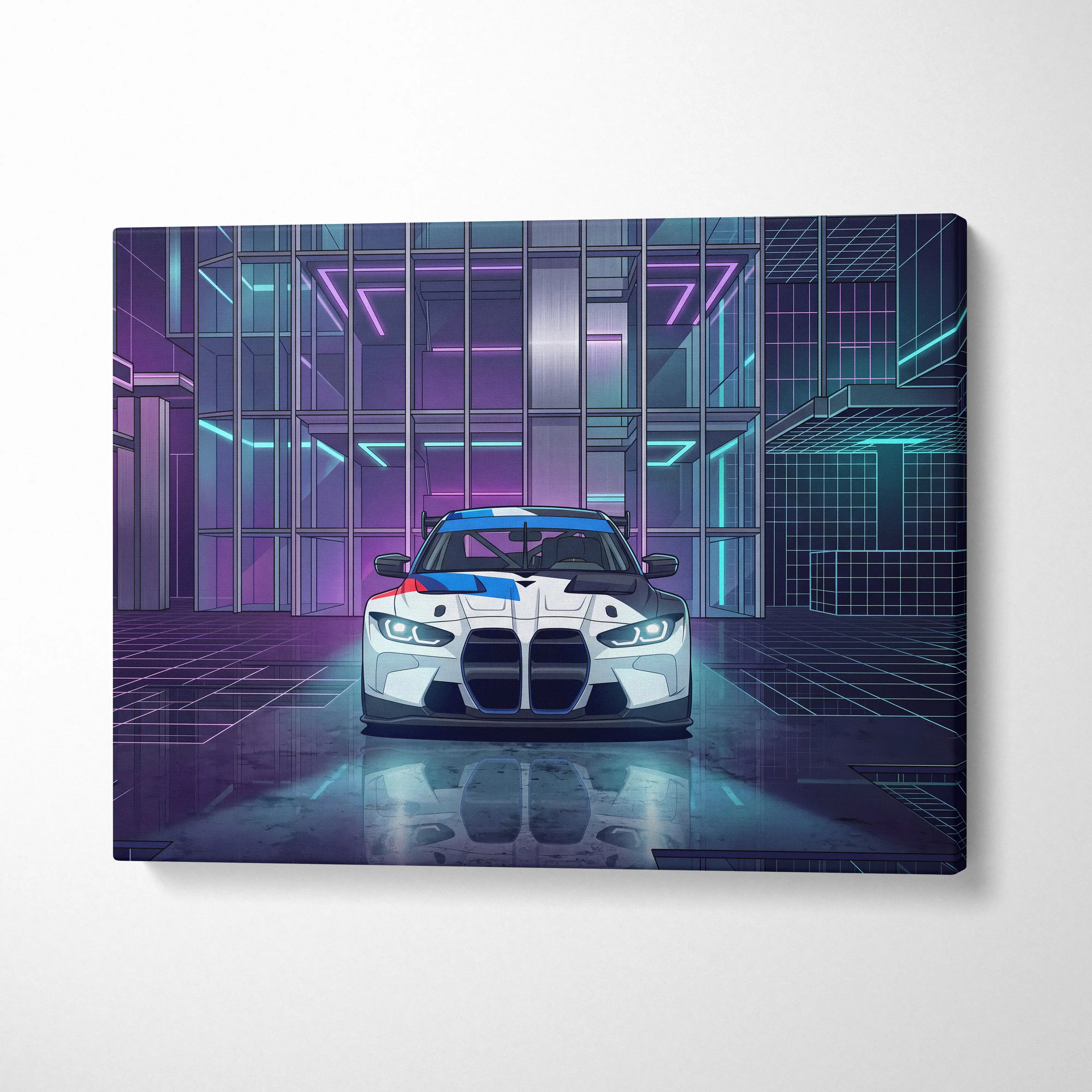 BMW M4 GT3 Inspired Vaporwave Art - Car Neon Pink Purple Blue Living Room Retro Futurism Energetic Neon Vaporwave Canvas