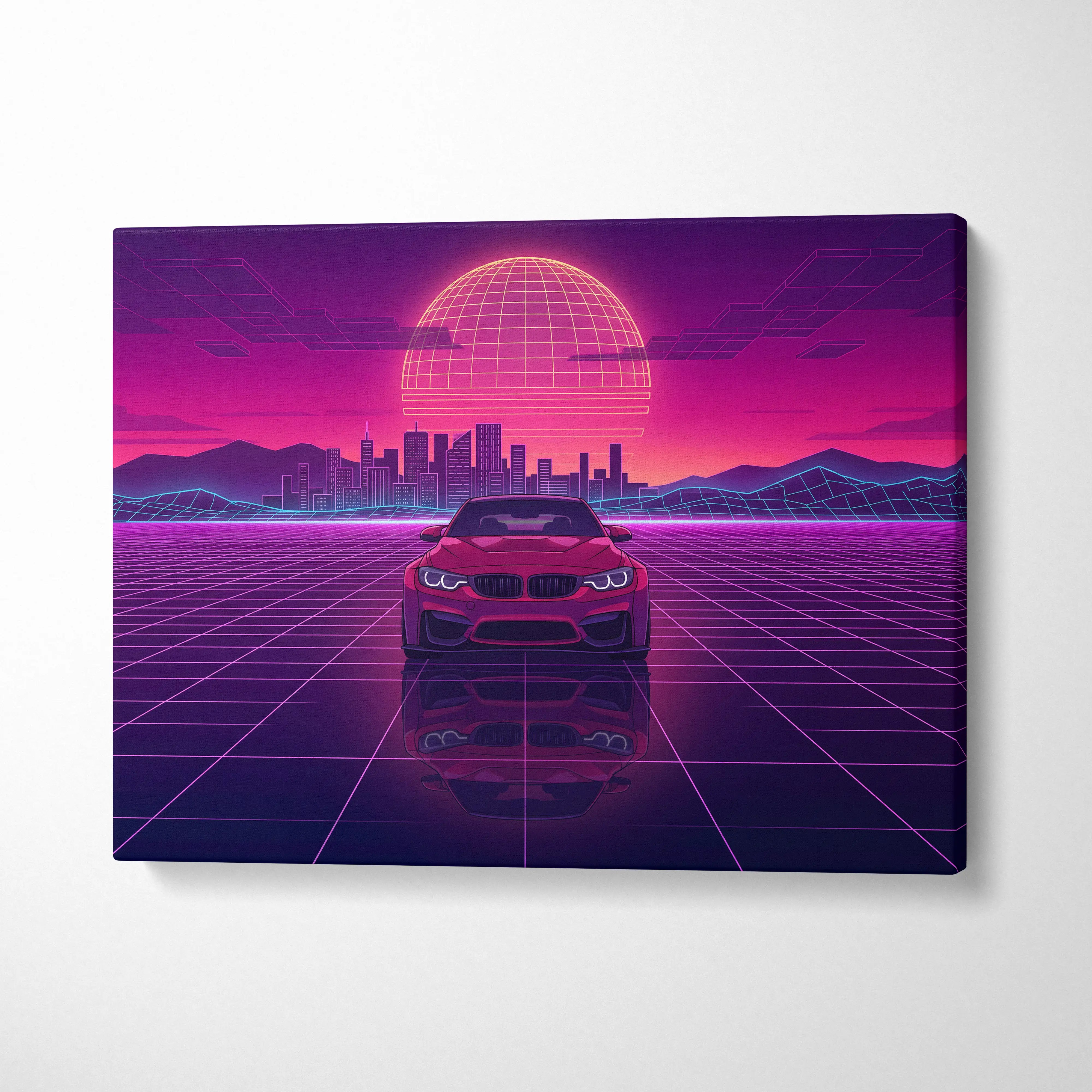 BMW M4 Inspired Canvas - Vaporwave Car Neon Purple Pink Living Room Decor Vaporwave Canvas