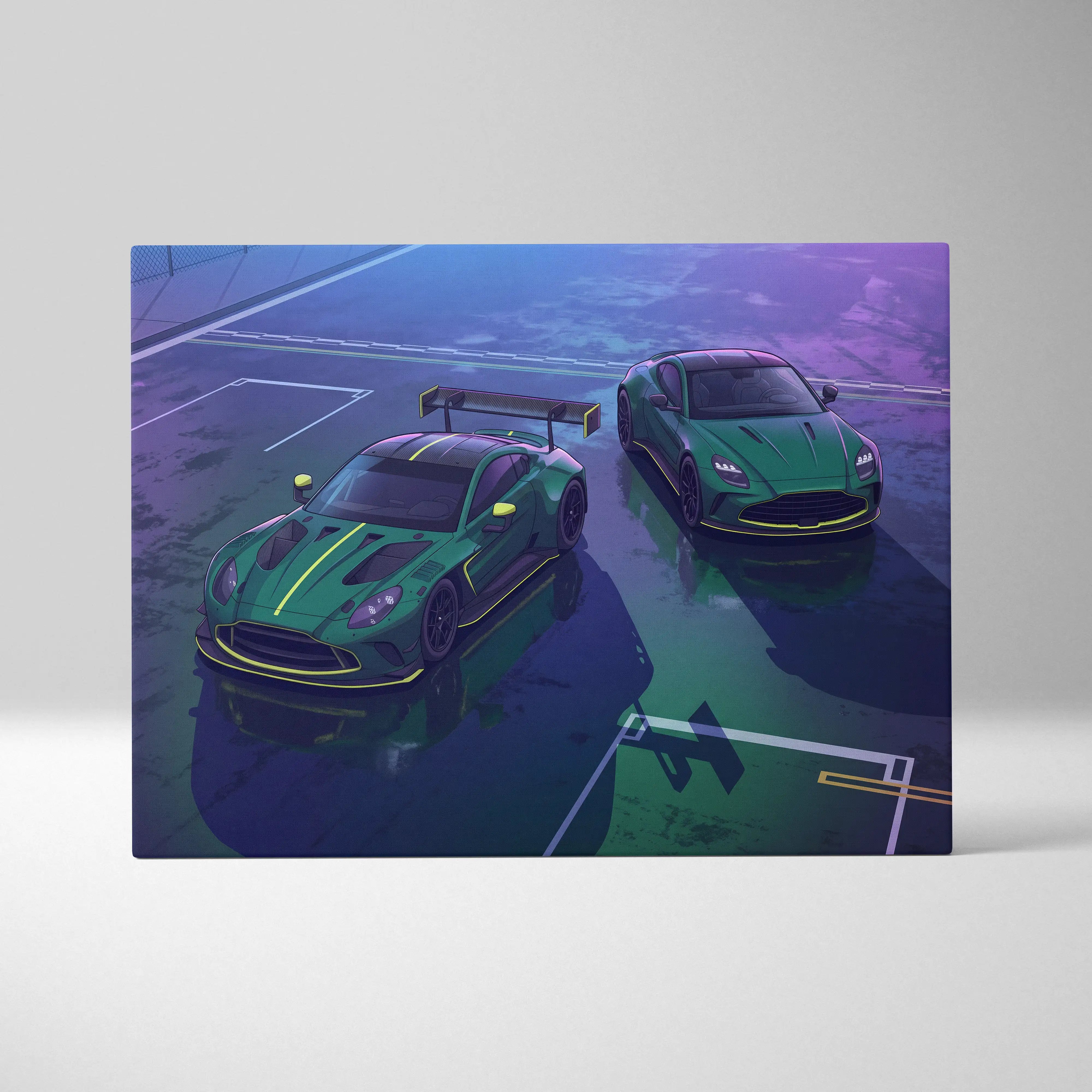 Aston Martin Vantage GT3 Inspired Vaporwave Canvas - Car Neon Pink Blue Living Room Vaporwave Nostalgic Dreamy Synthwave Decor Neon Car Poster