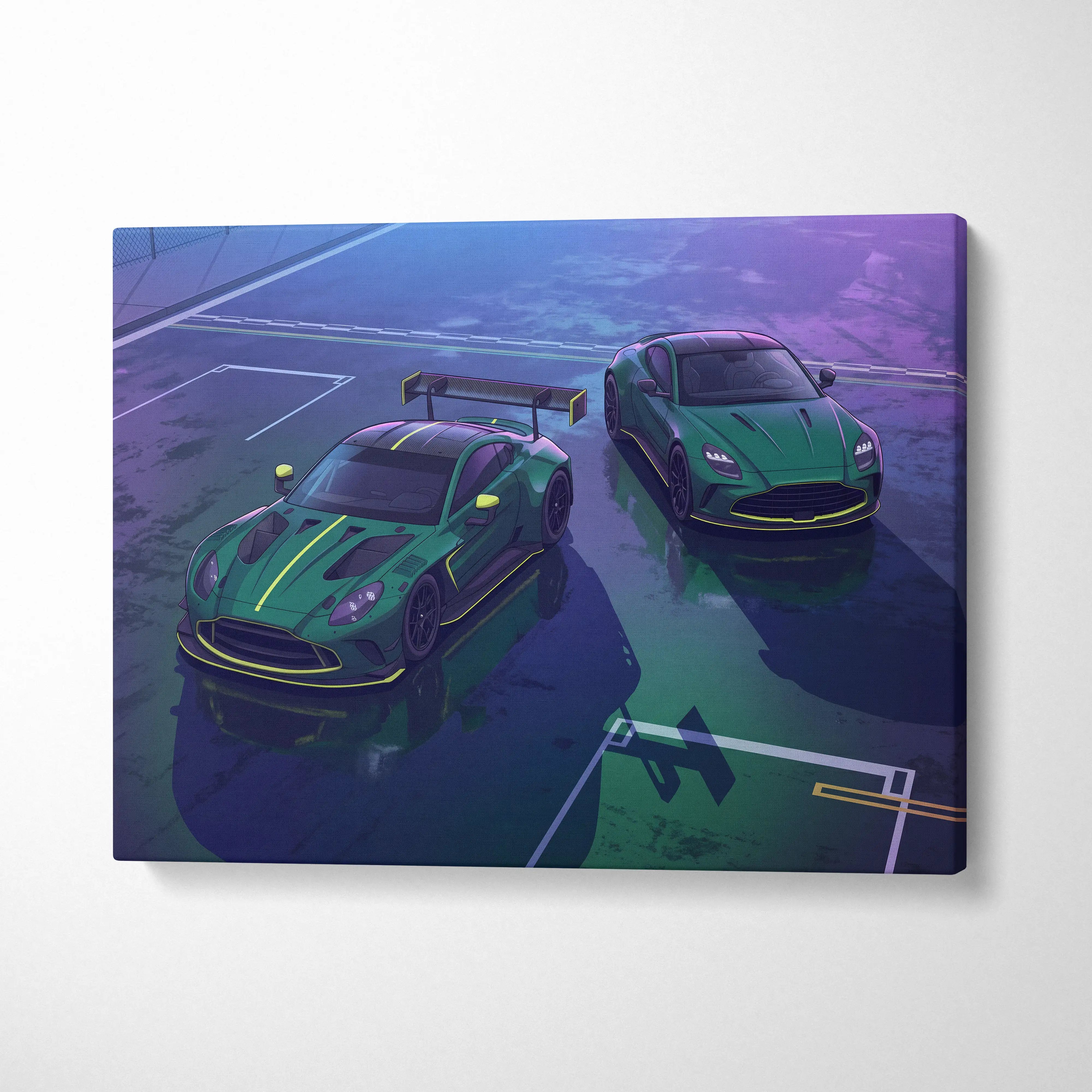Aston Martin Vantage GT3 Inspired Vaporwave Canvas - Car Neon Pink Blue Living Room Vaporwave Nostalgic Dreamy Synthwave Decor Neon Car Poster