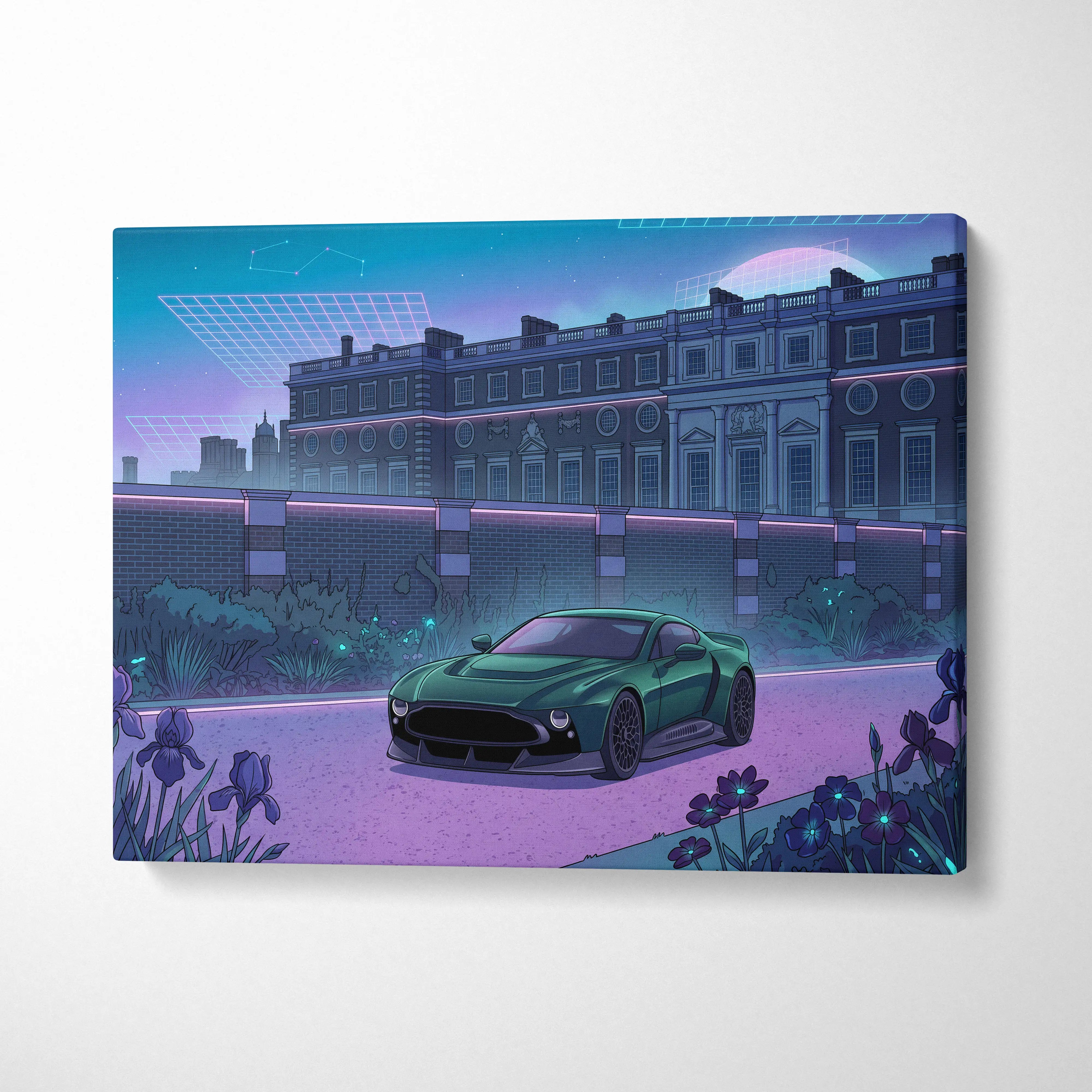 Aston Martin Victor Inspired Canvas - Car Neon Blues Living Room Vaporwave Mood Nostalgic RetroFuturistic Decor Style Neon Canvas