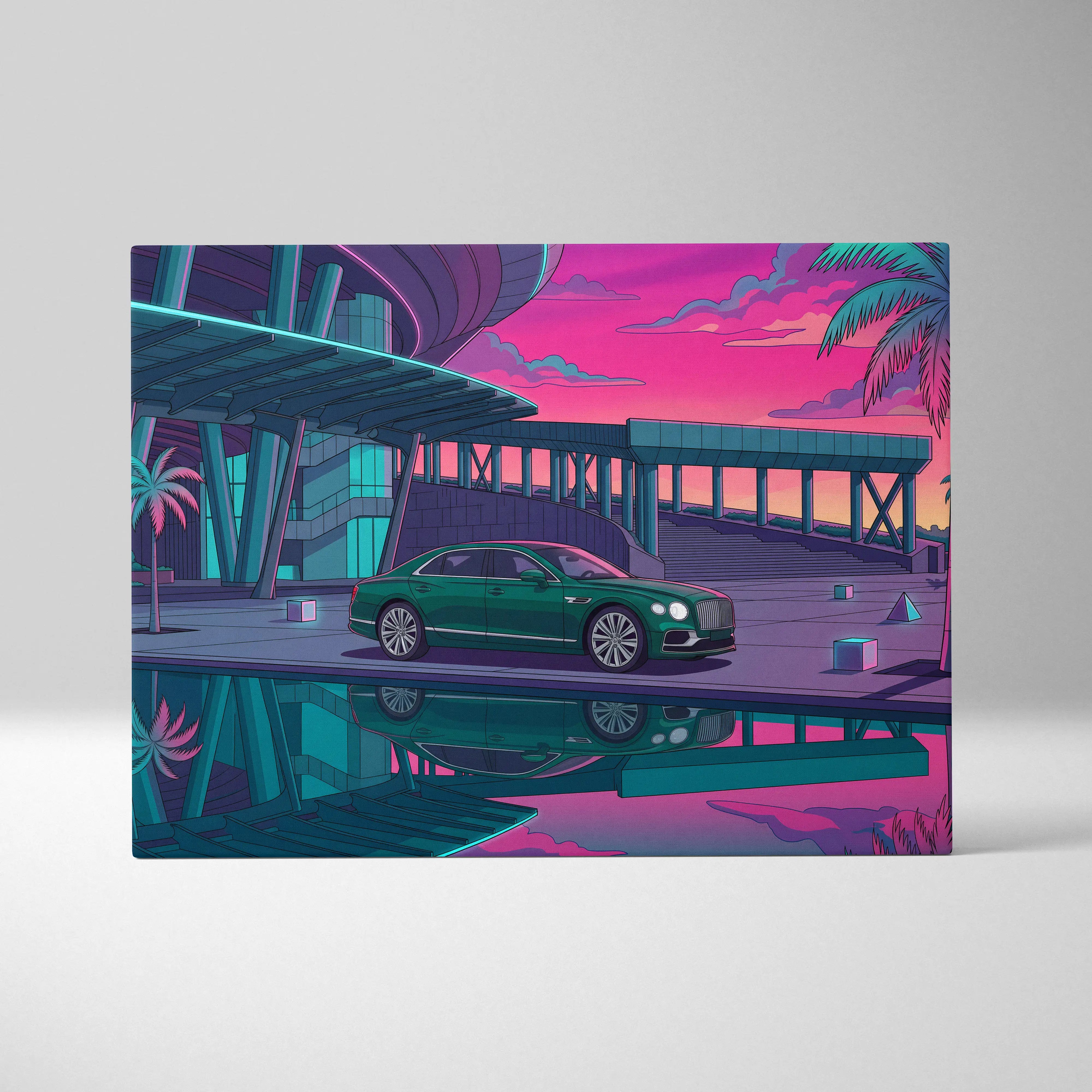 Bentley Flying Spur Inspired Vaporwave Car Canvas - Car Vaporwave Neon Pink Teal Living Room Retro Futurism Nostalgic mood Neon aesthetic Canvas