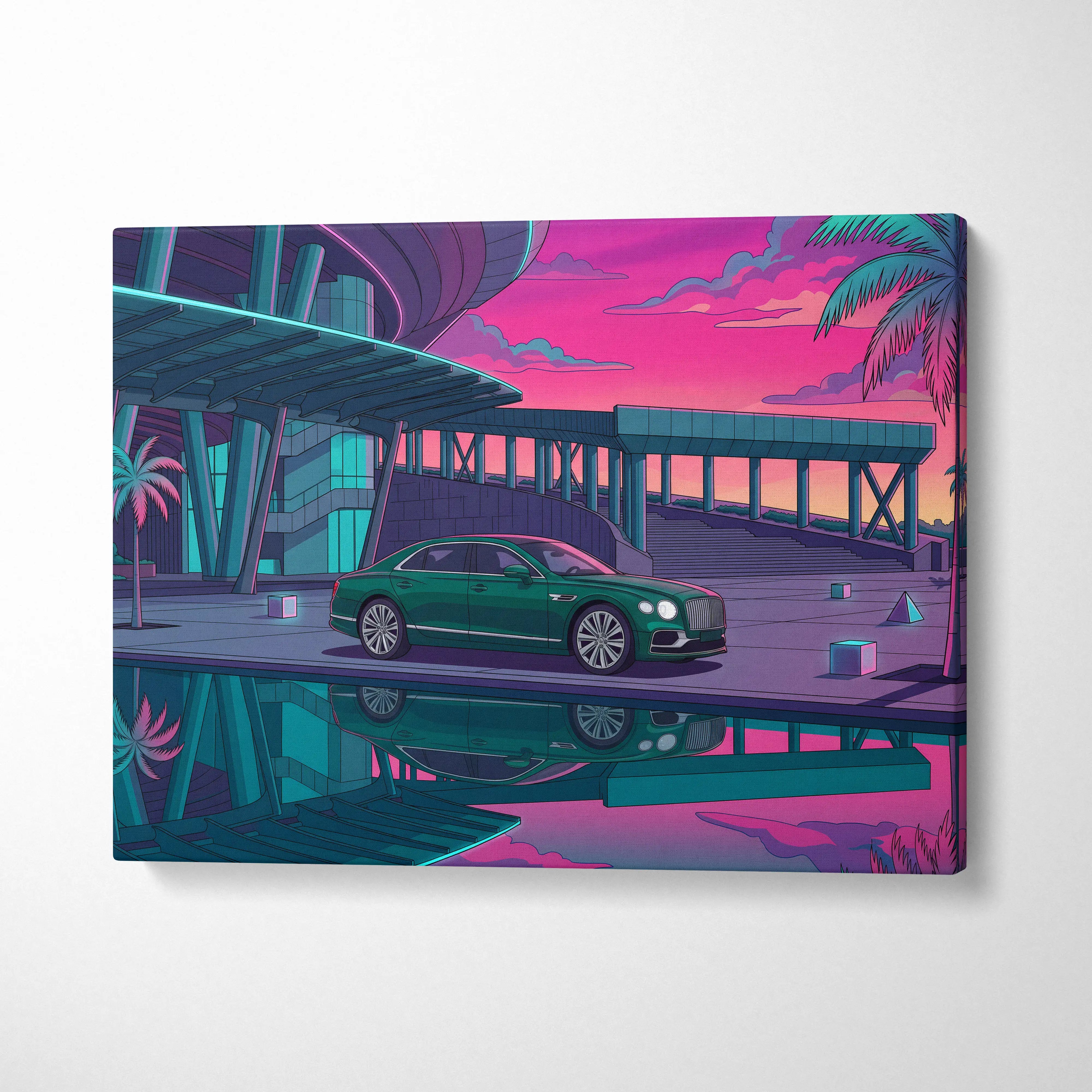 Bentley Flying Spur Inspired Vaporwave Car Canvas - Car Vaporwave Neon Pink Teal Living Room Retro Futurism Nostalgic mood Neon aesthetic Canvas