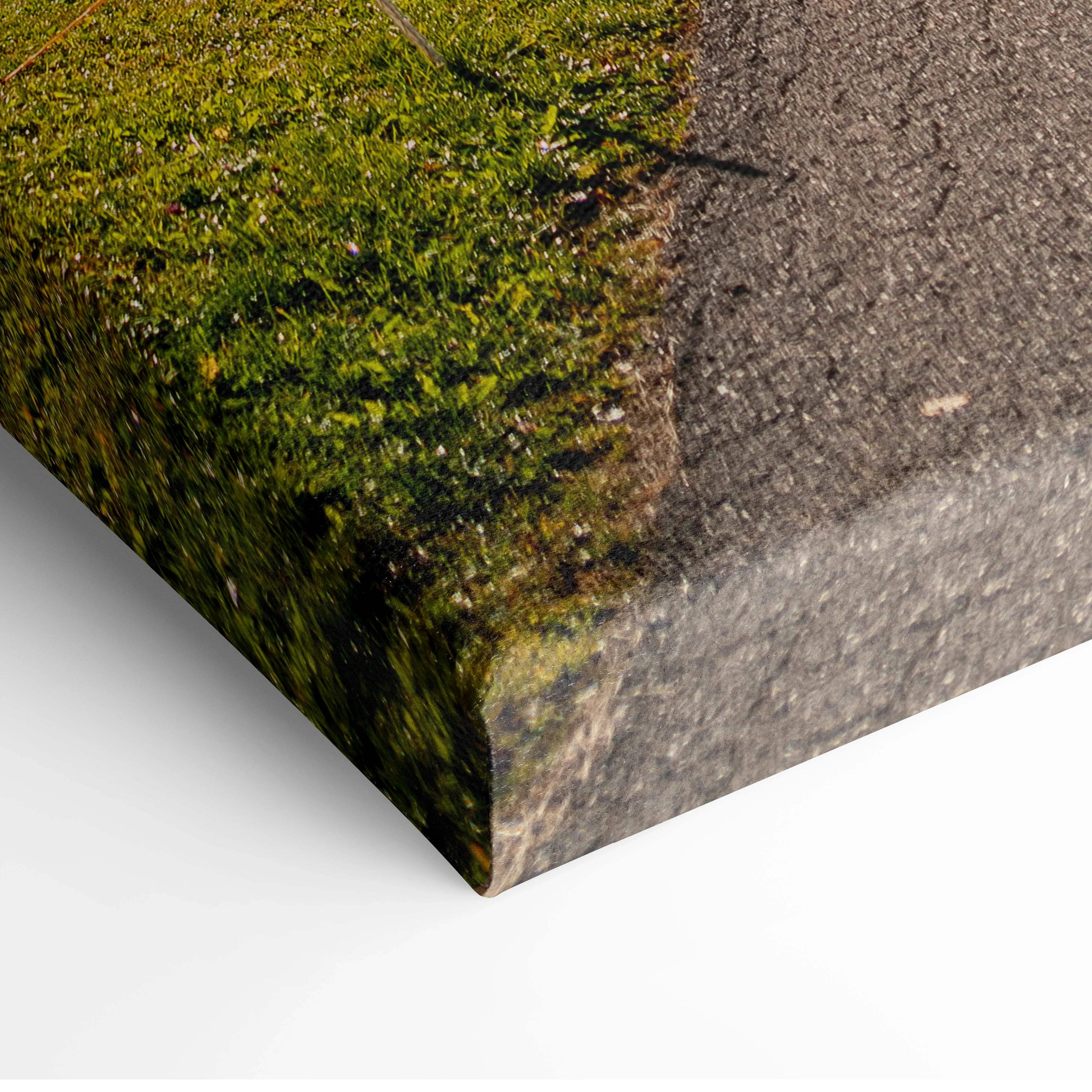 Val di Funes Dolomites canvas print with moss-concrete texture