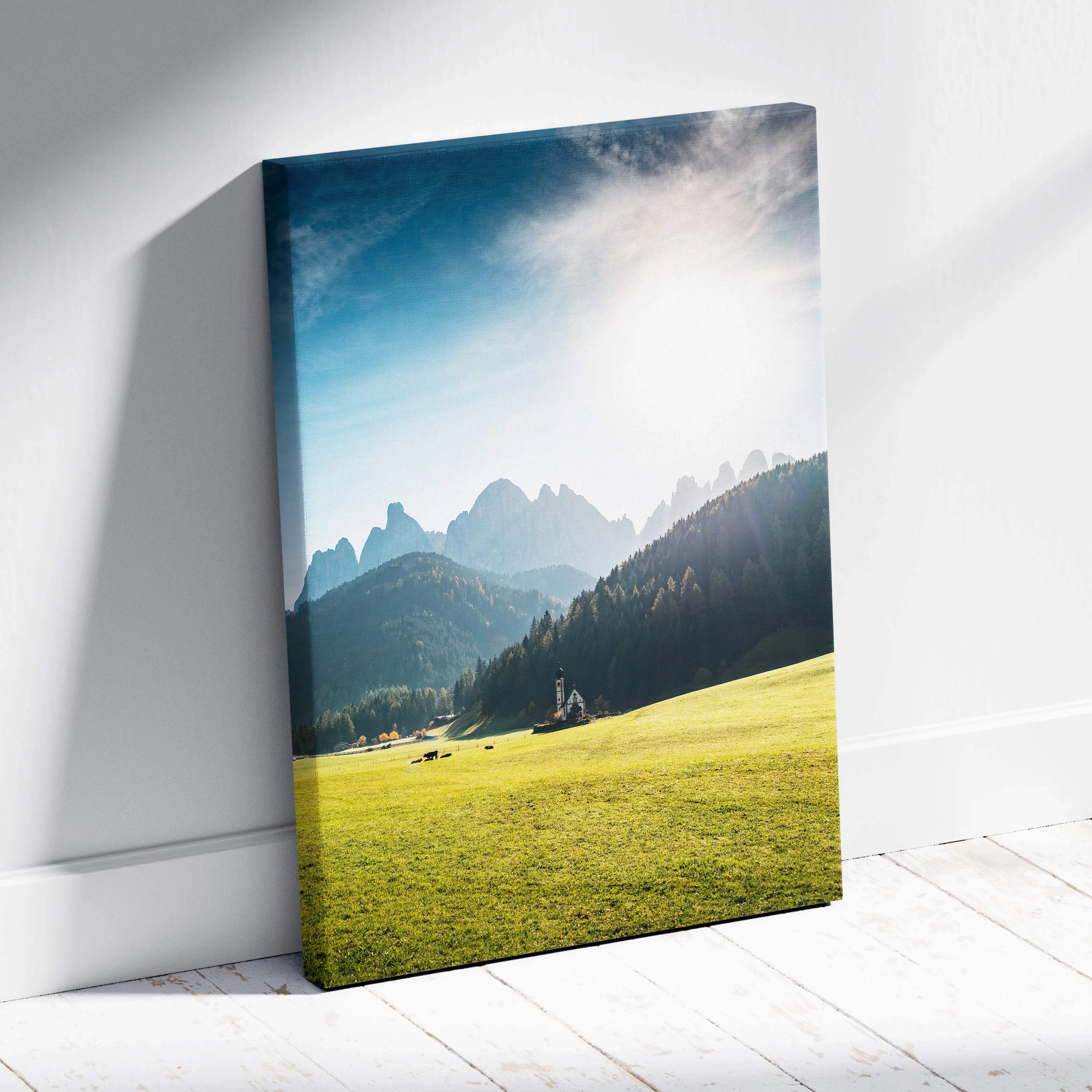 Val di Funes Dolomites canvas wall art serene alpine landscape