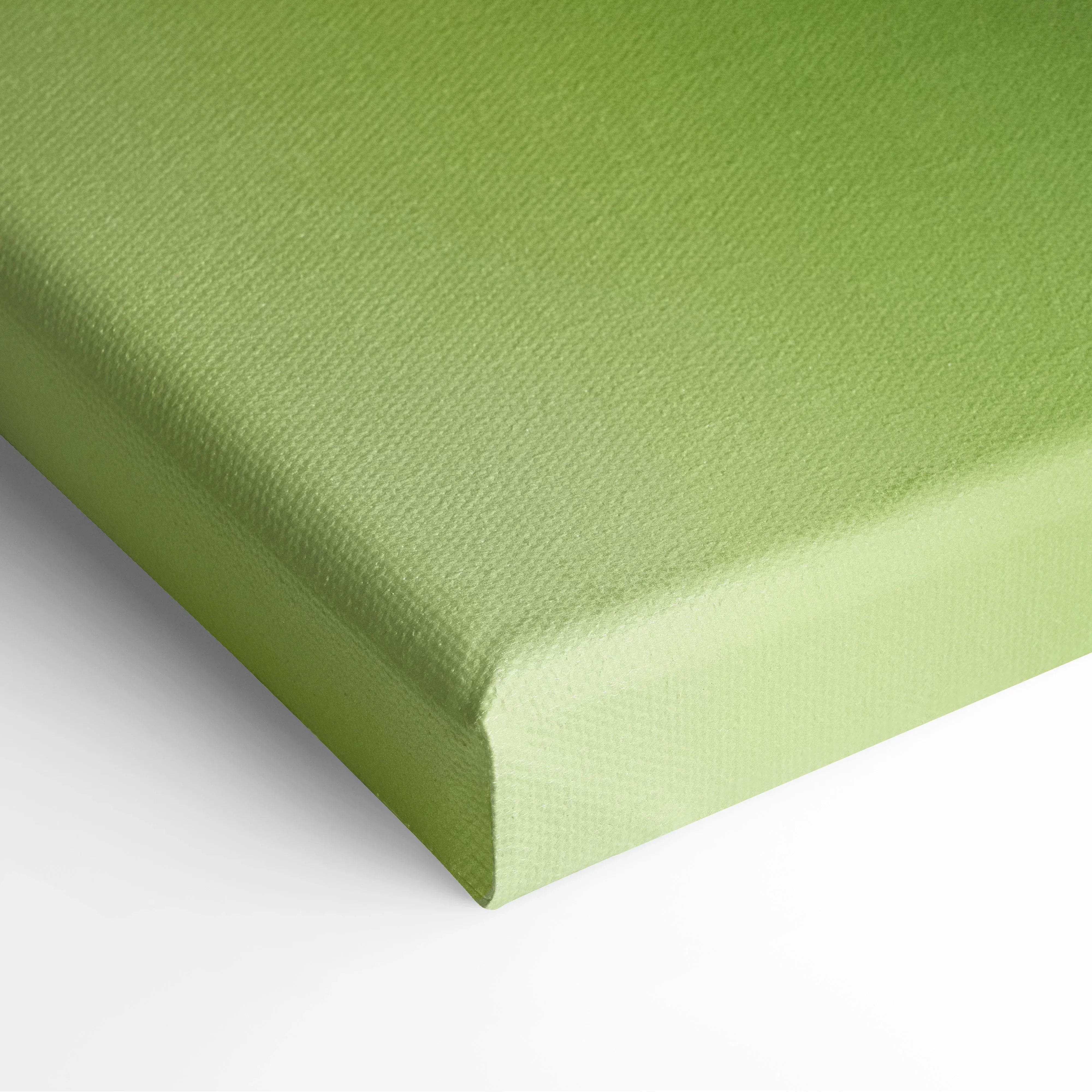 Macro close up kiwi fruit fresh green juicy detail canvas wall art with solid lime green textured woven surface and finished edges