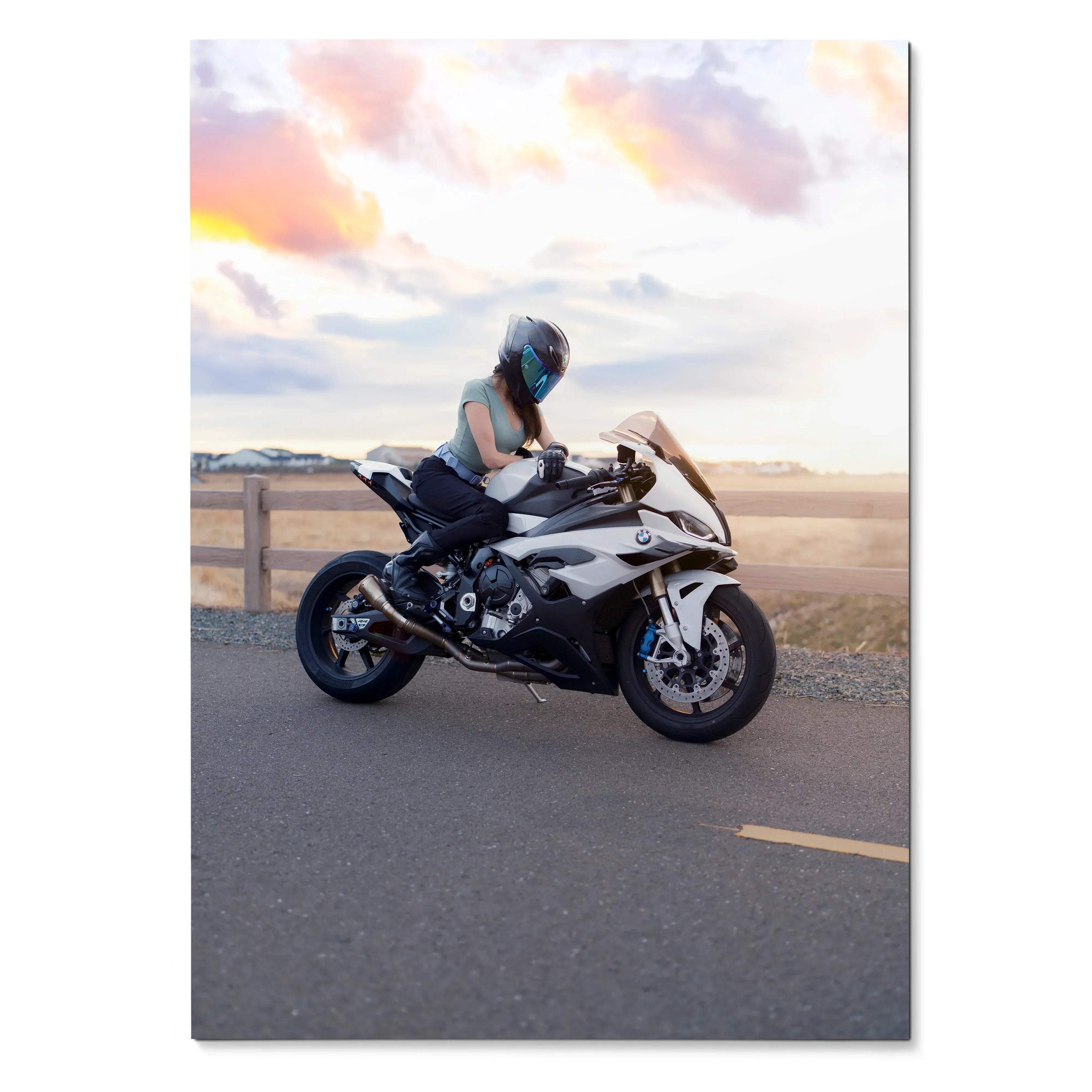 Biker Poster #061 - Female | AGV Pista Helmet | BMW S1000RR Motorcycle - Throttle Designs