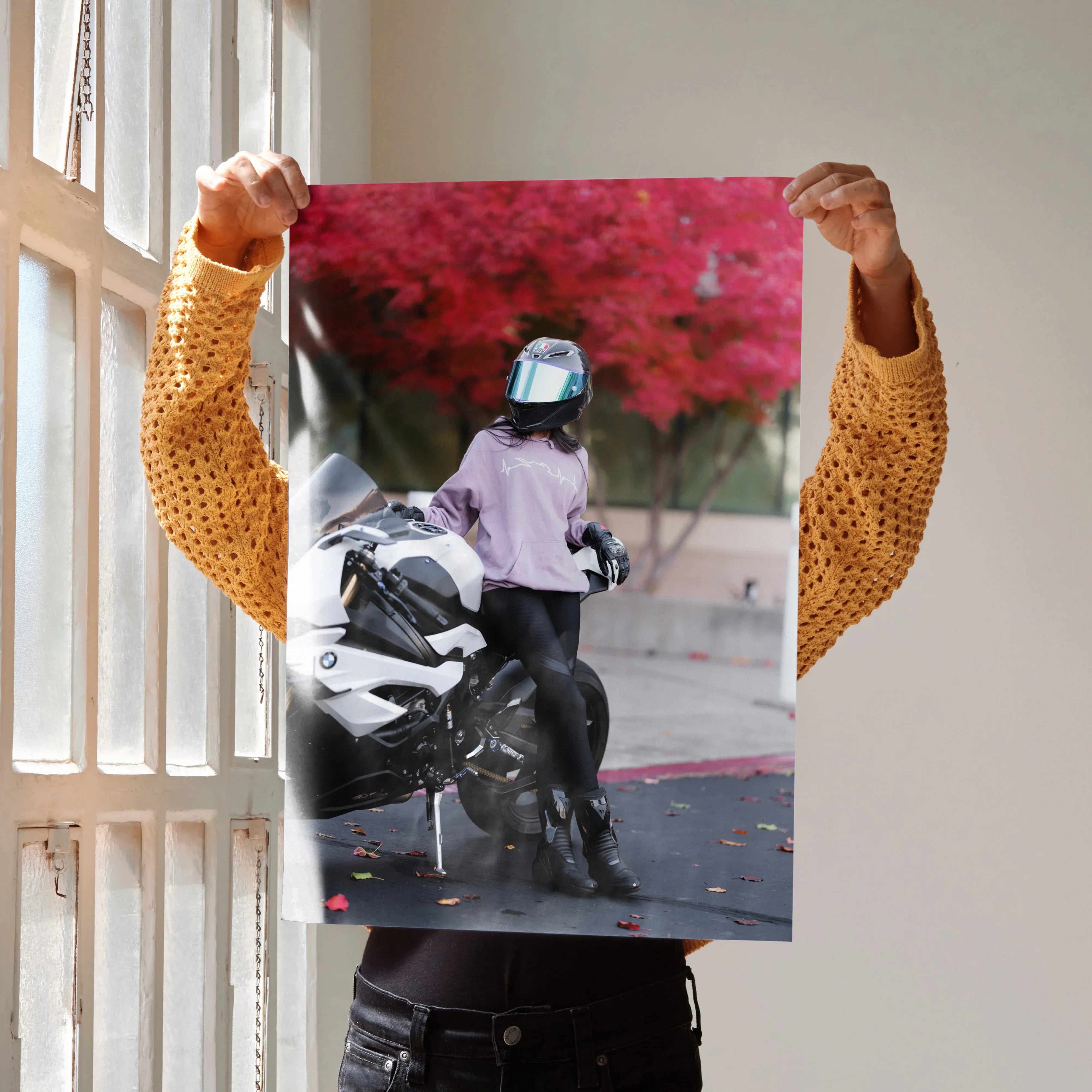 Biker Poster #071 - Female | AGV Pista Helmet | BMW S1000RR Motorcycle - Throttle Designs