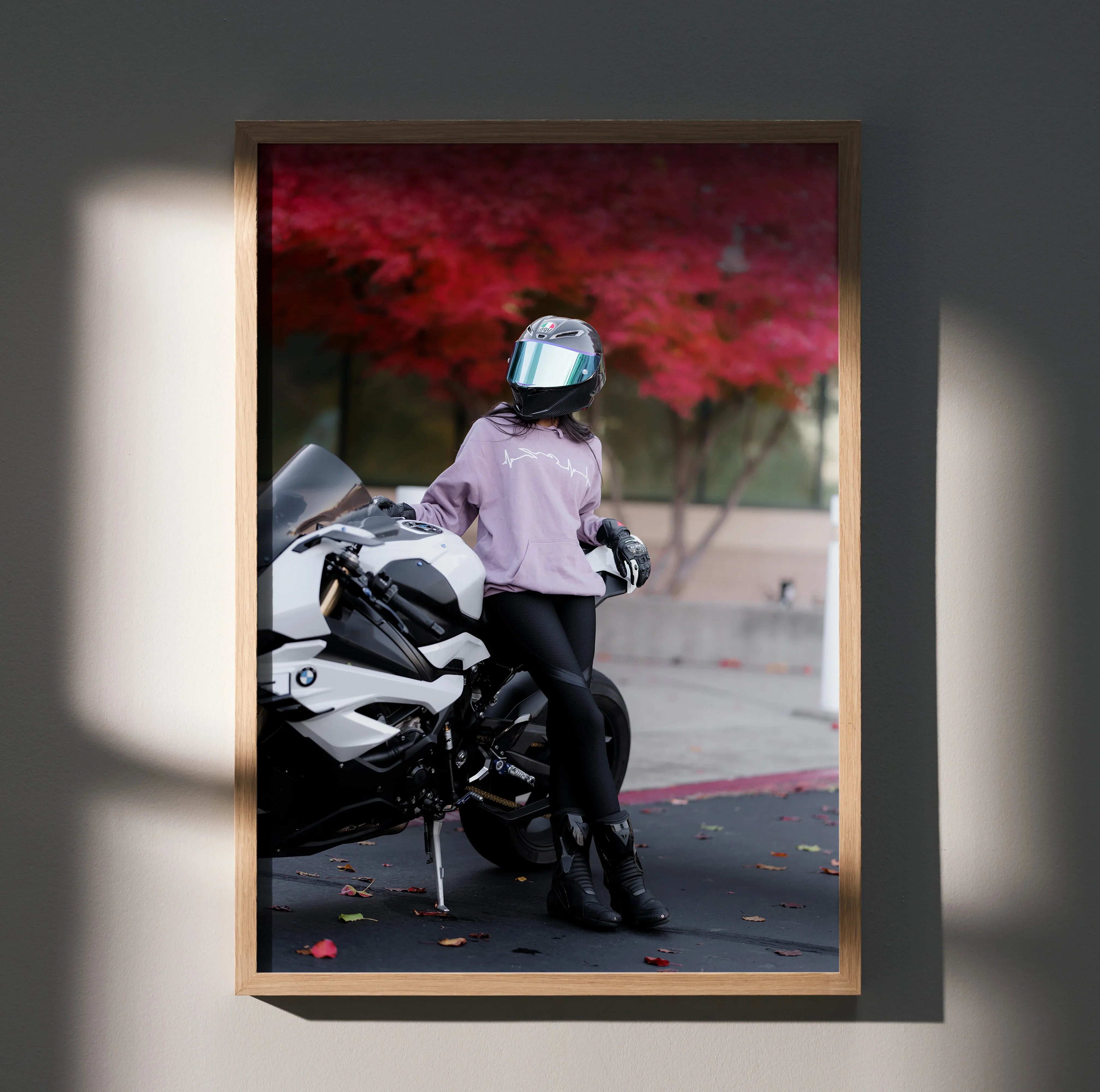 Biker Poster #071 - Female | AGV Pista Helmet | BMW S1000RR Motorcycle - Throttle Designs