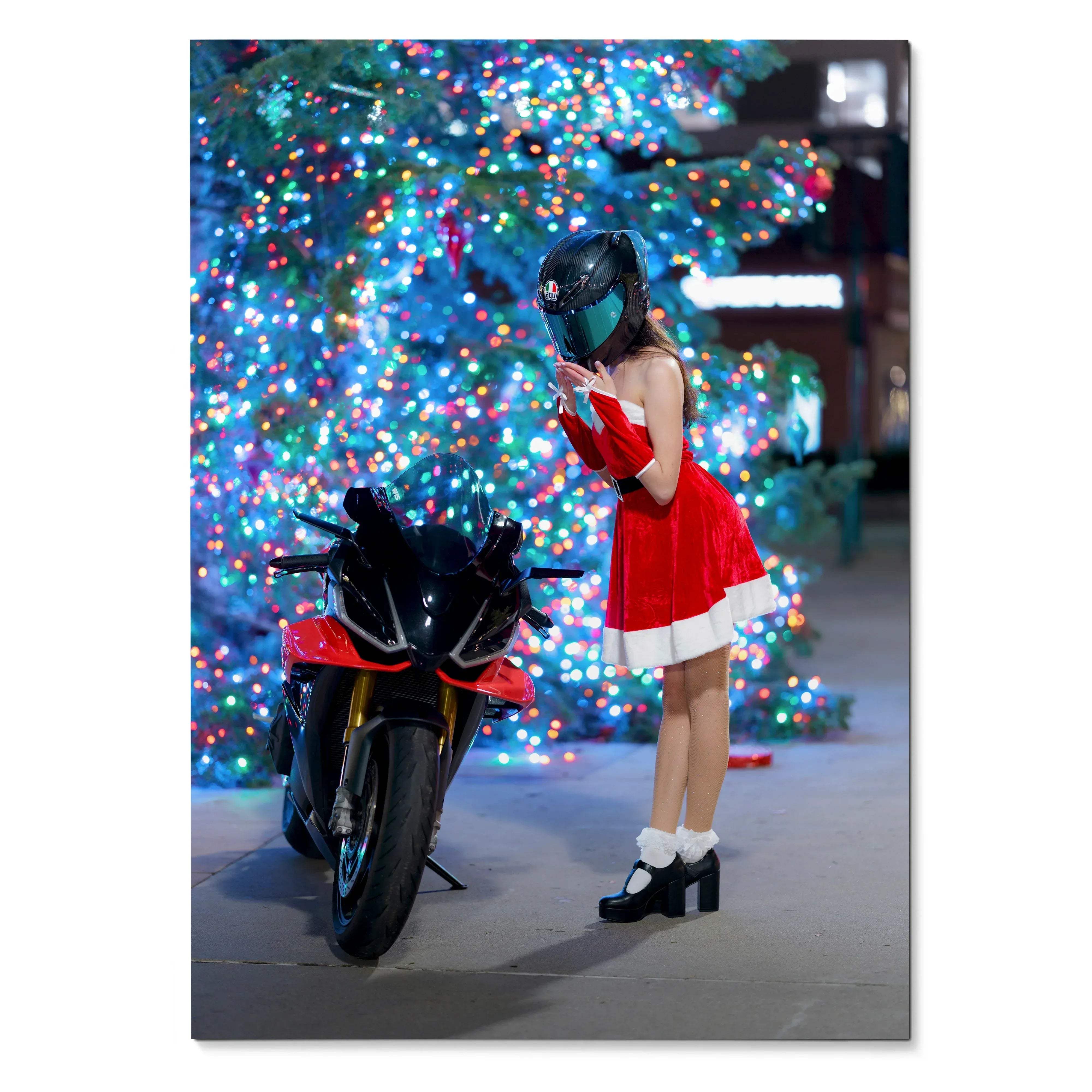 Biker Poster #072 - Female | AGV Pista Helmet | Aprilia RSV4 Motorcycle | Holiday Edition - Throttle Designs