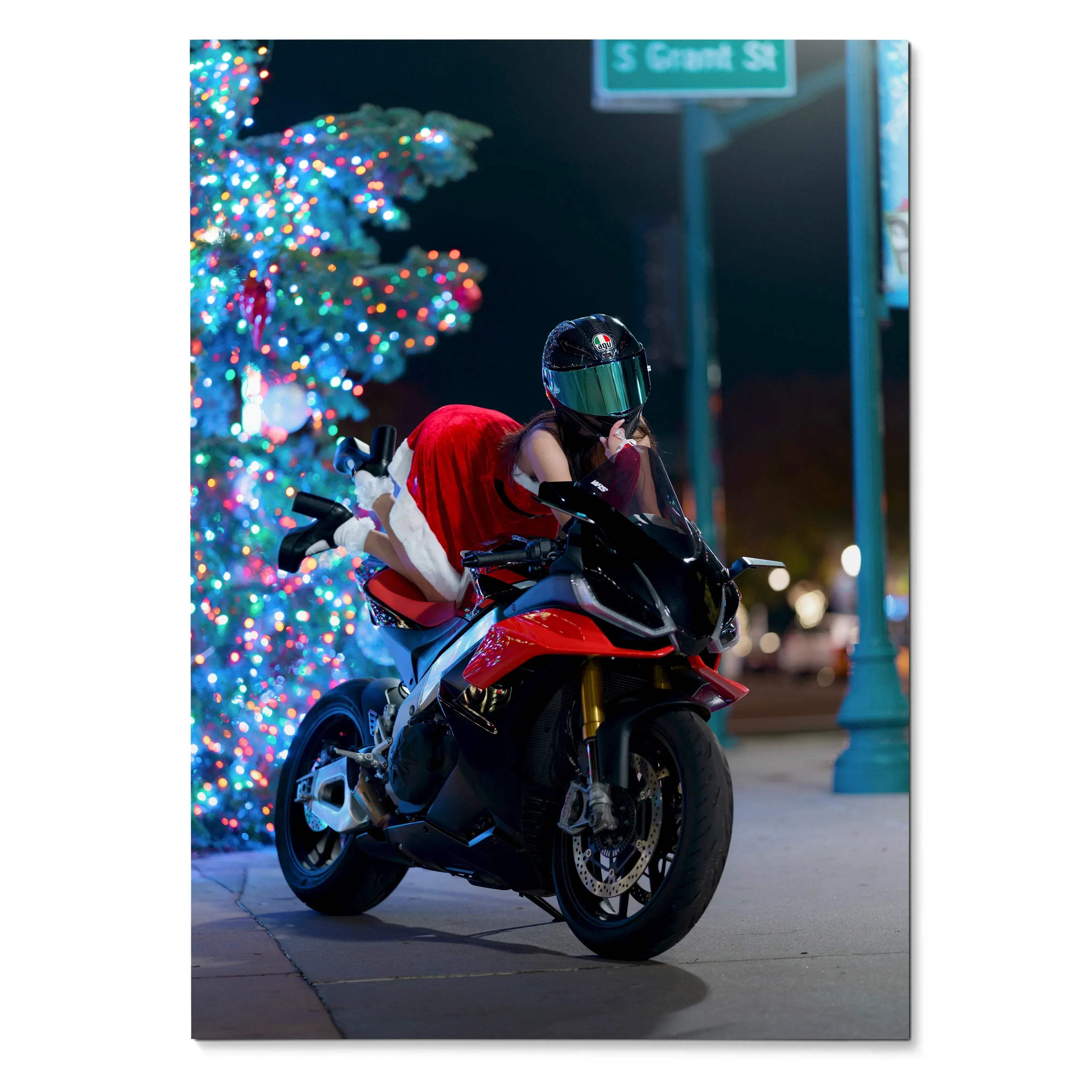 Biker Poster #075 - Female | AGV Pista Helmet | Aprilia RSV4 Motorcycle | Holiday Edition - Throttle Designs