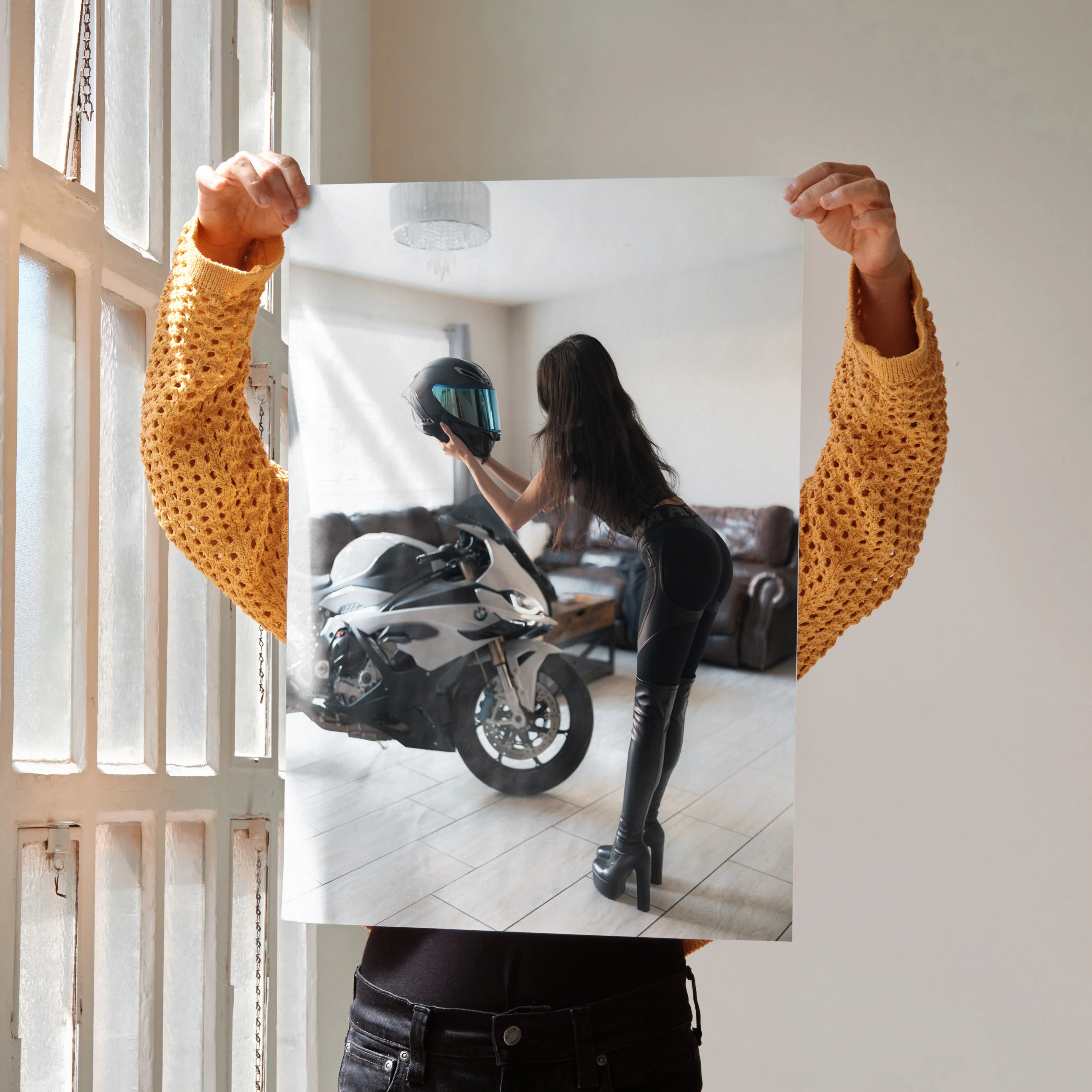 Biker Poster #080 - Female | AGV Pista Helmet | BMW S1000RR Motorcycle - Throttle Designs