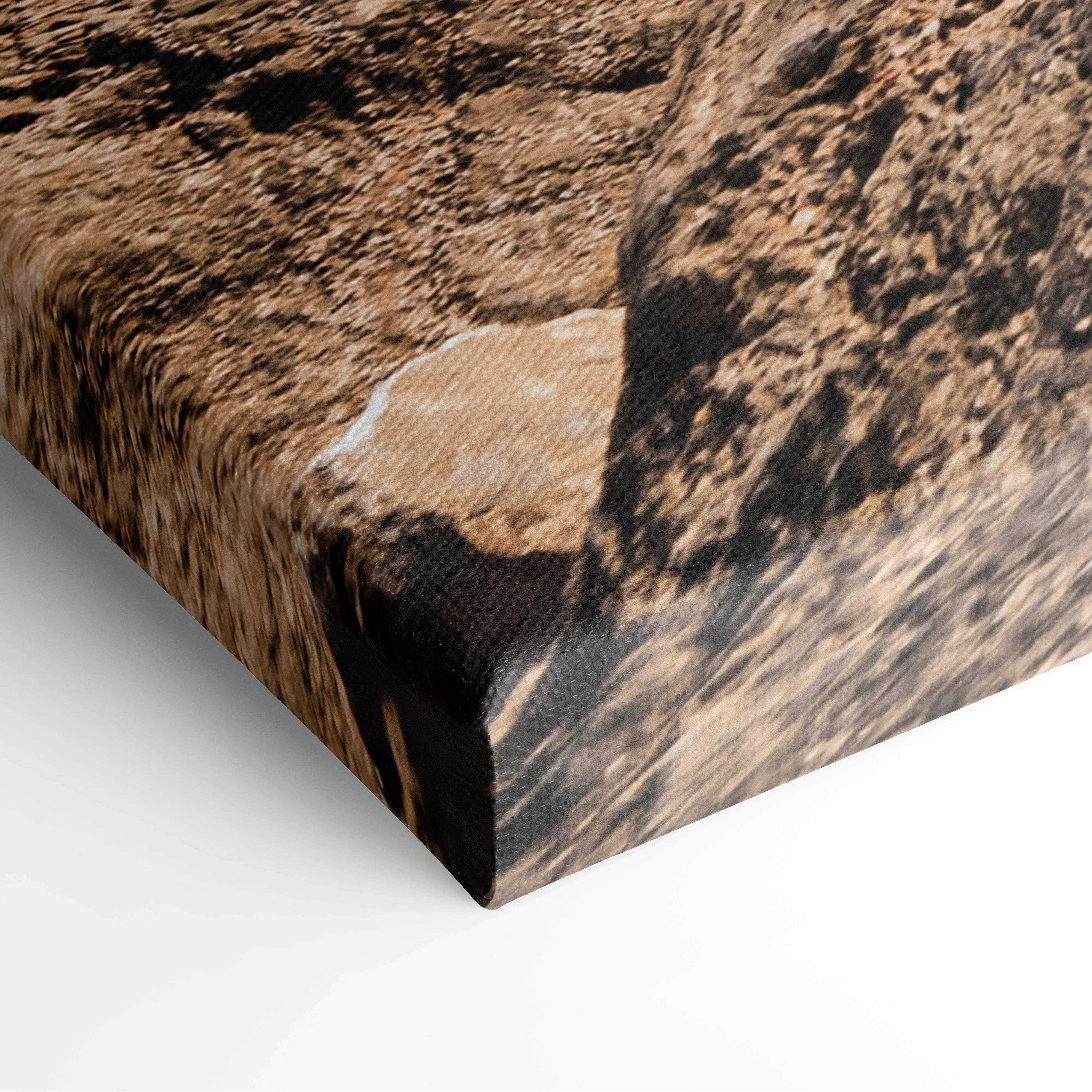 Brown black textured canvas print of rocky Riomaggiore coastline scene