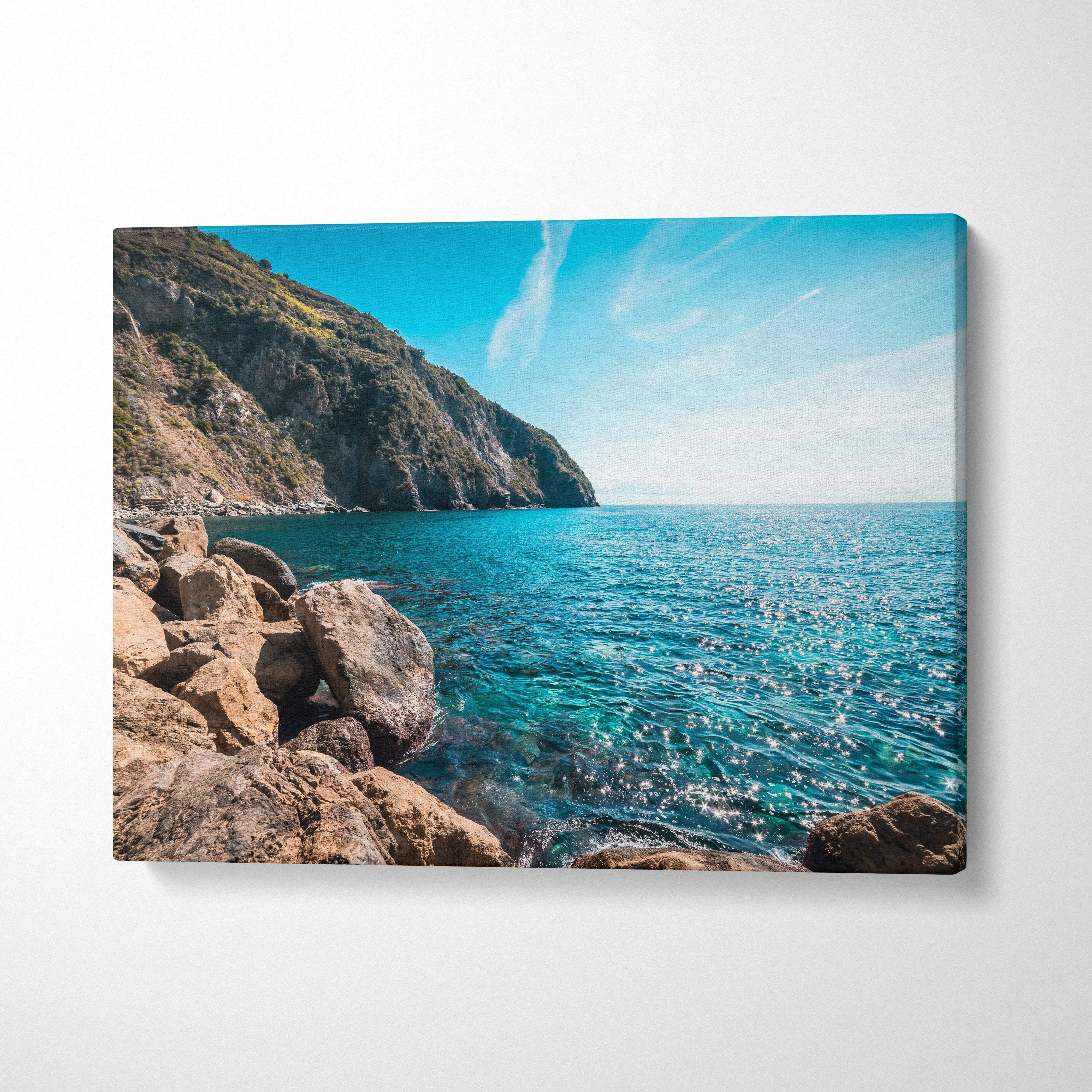 Rocky coastline near Riomaggiore canvas print with turquoise sea and rocks